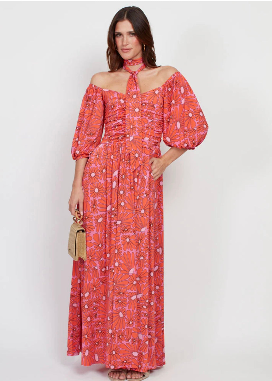 Bardot Maxi Dress - Daisy Pink