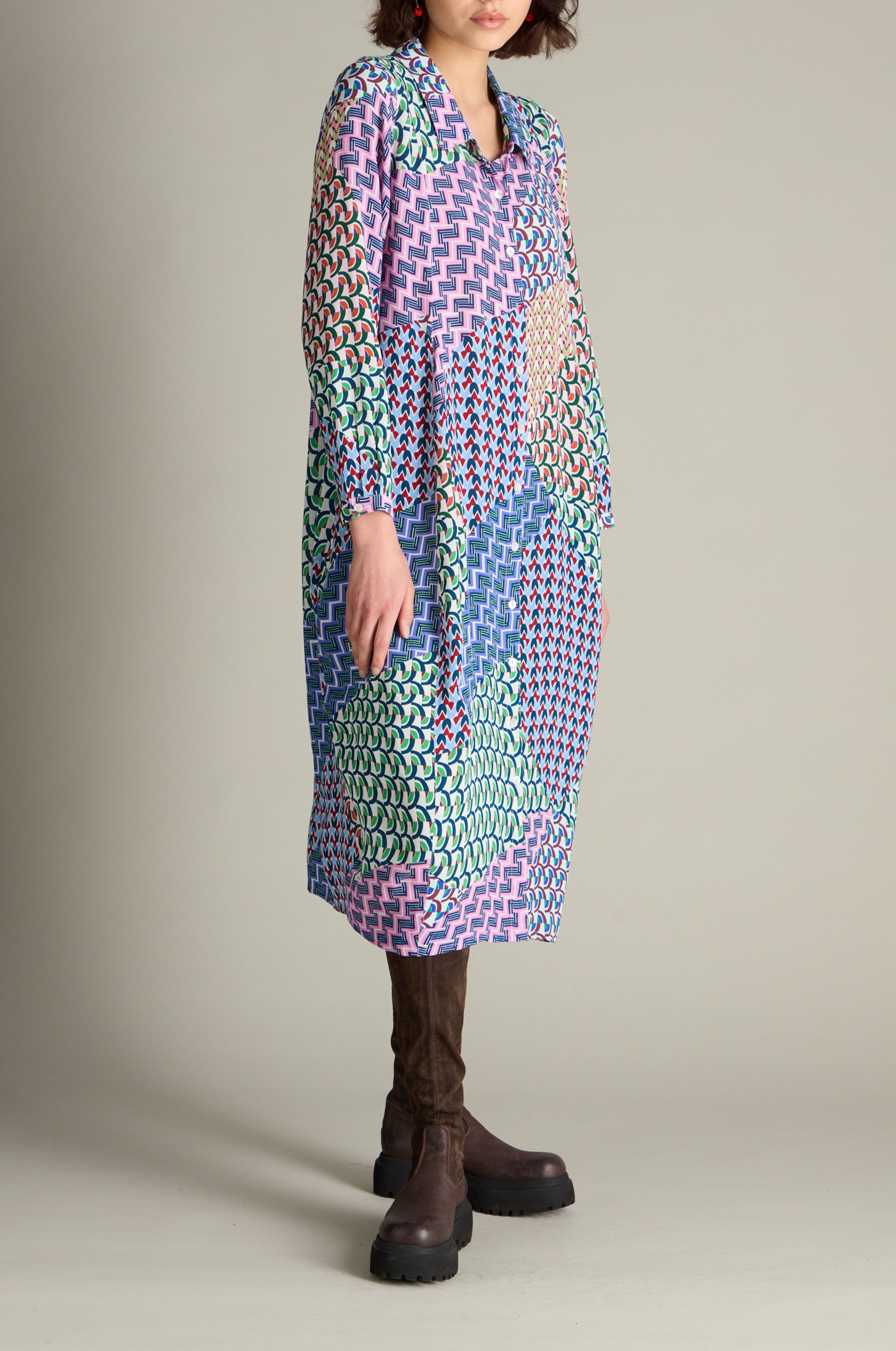 Geo Patchwork Print Dress - Multi