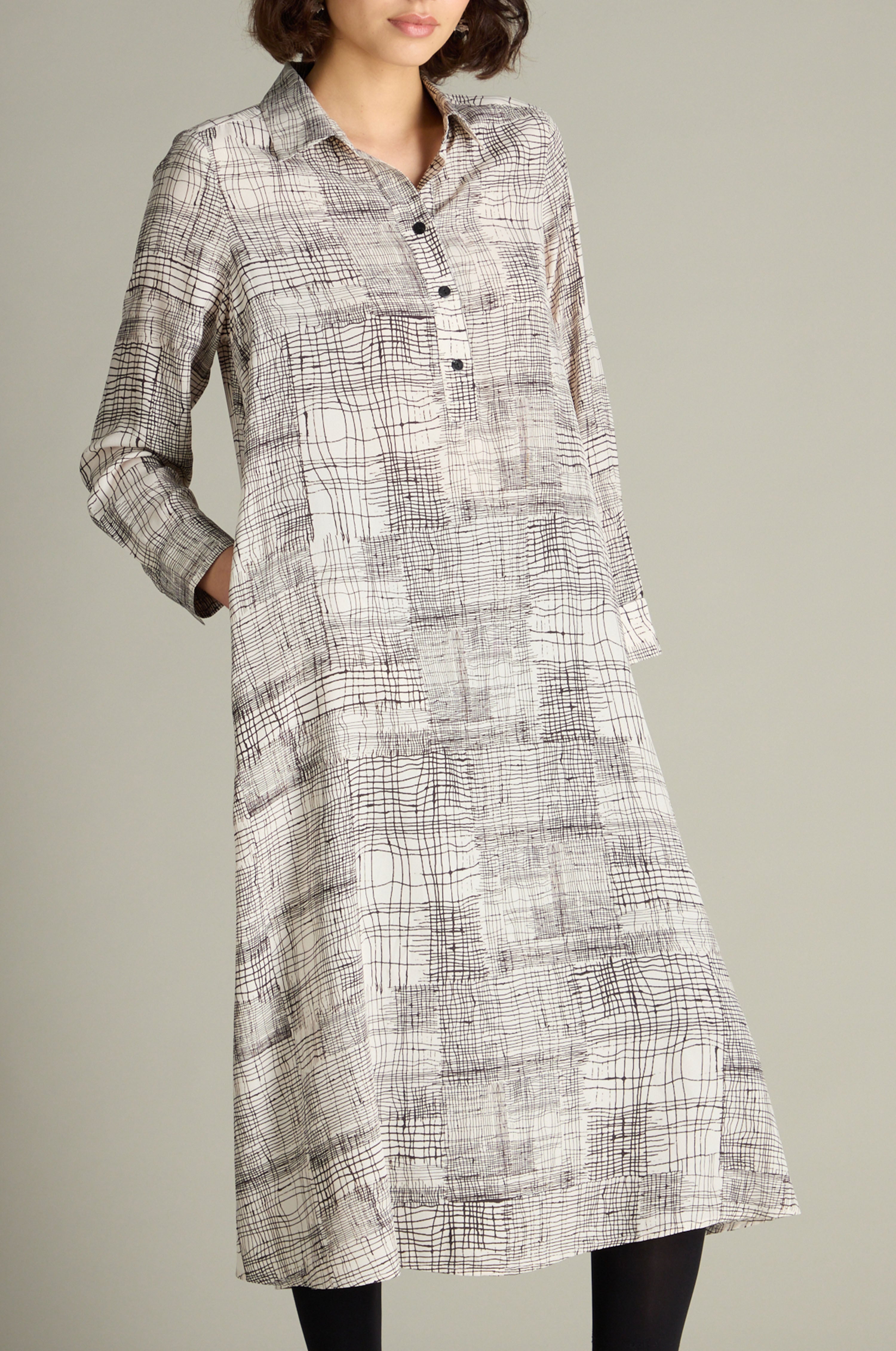Etched Check Print Dress - Ivory/Black