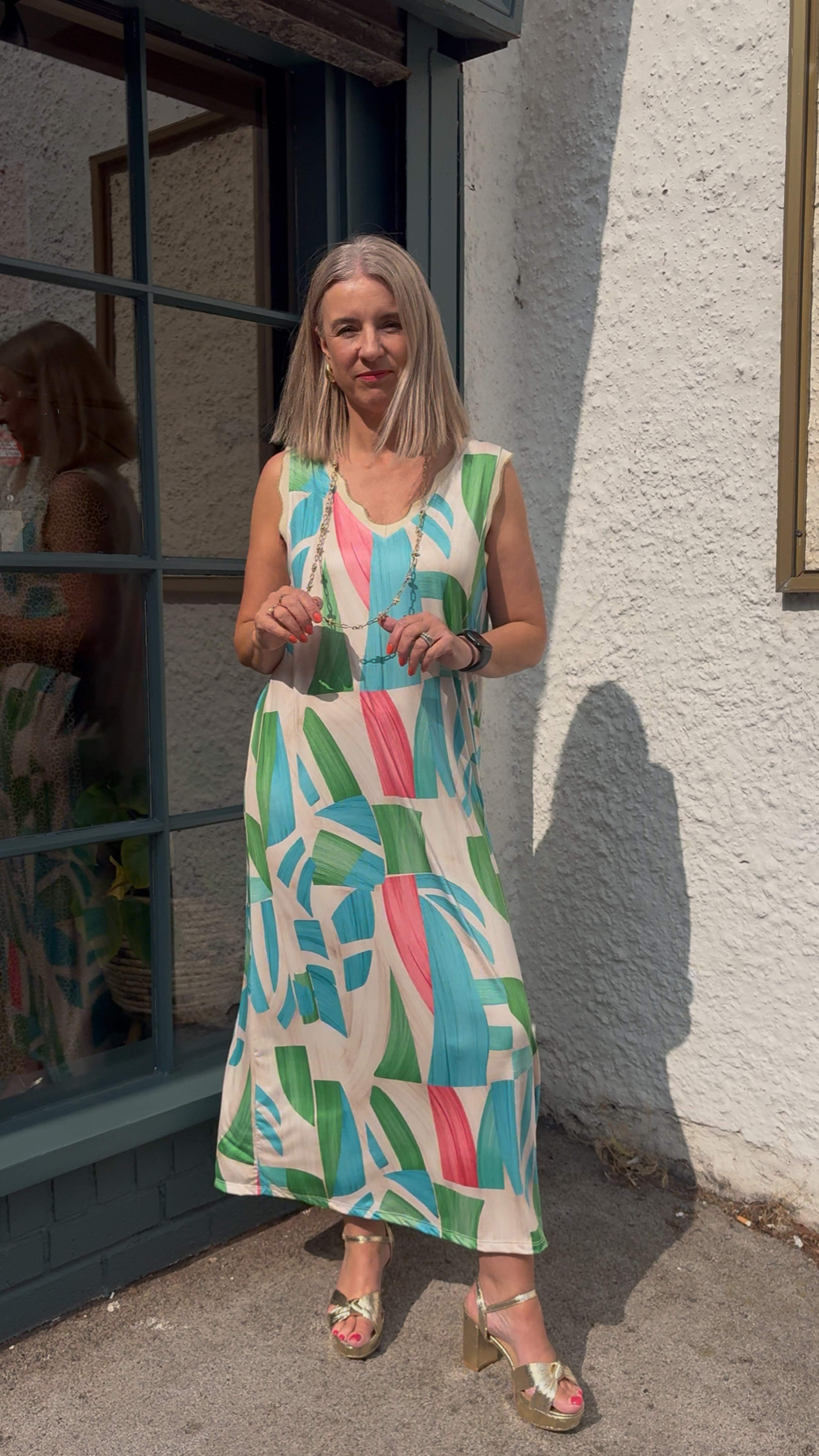 Abstract Midi Dress - Aqua Multi