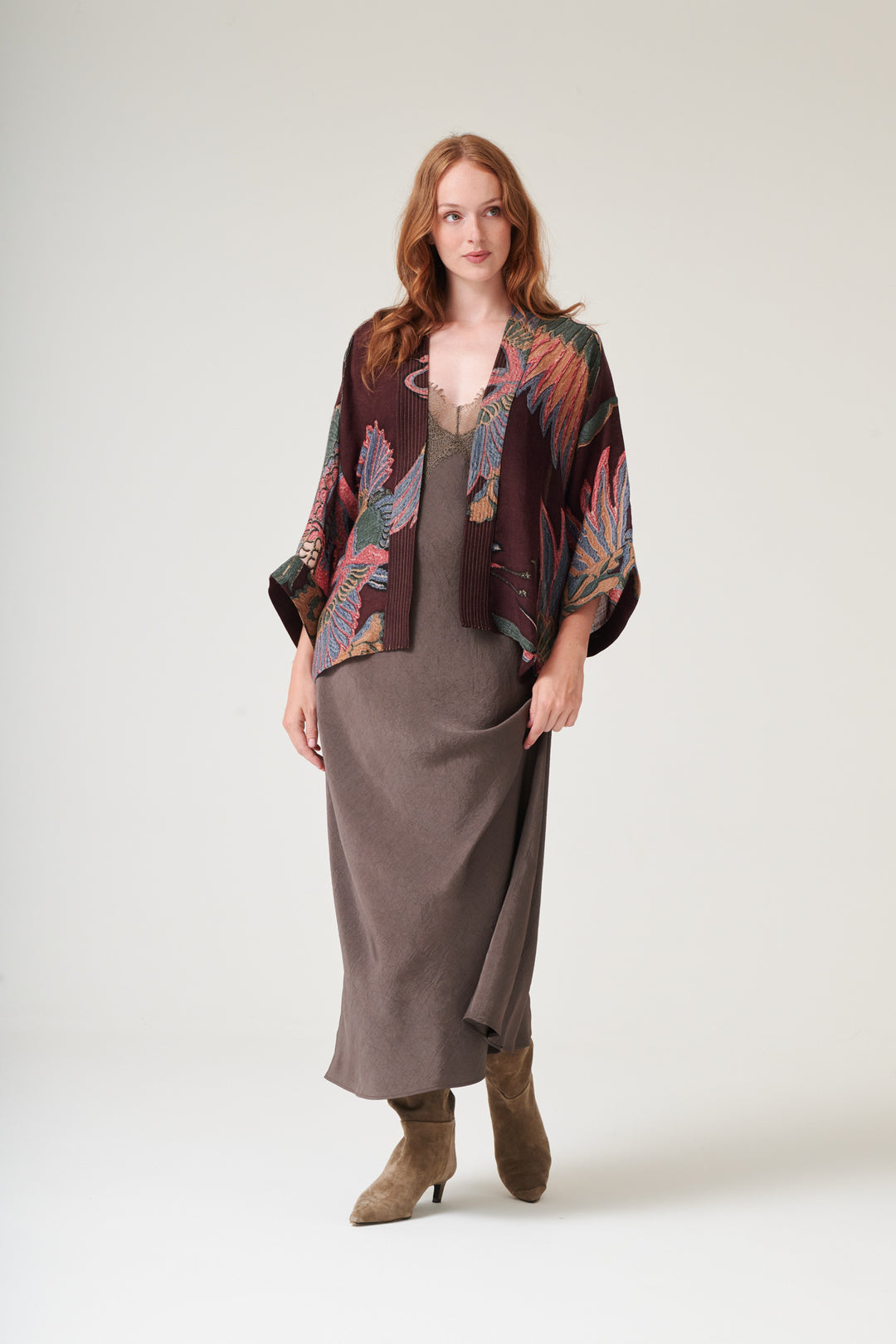 Crane Wool kimono - Plum