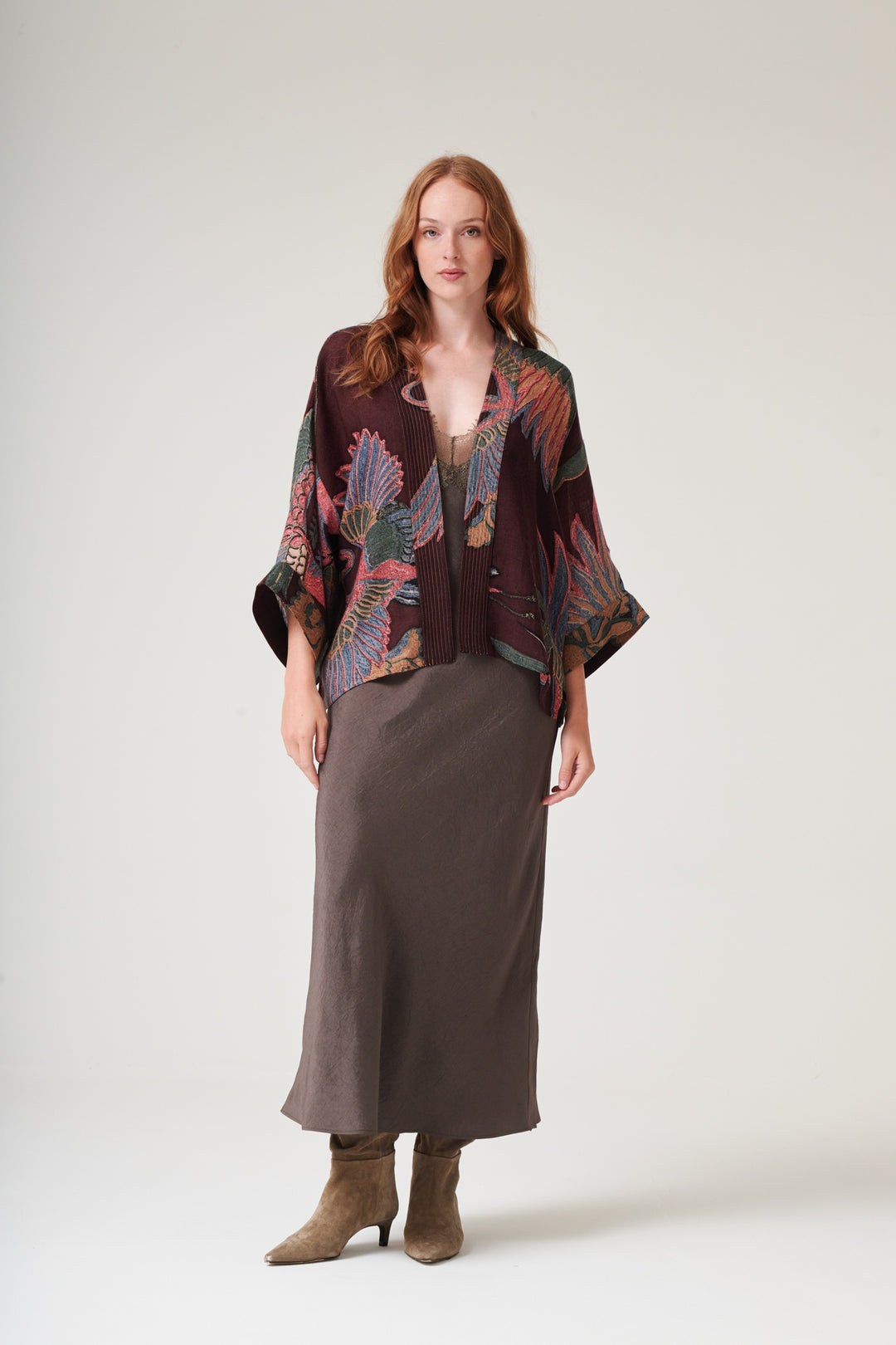Crane Wool kimono - Plum