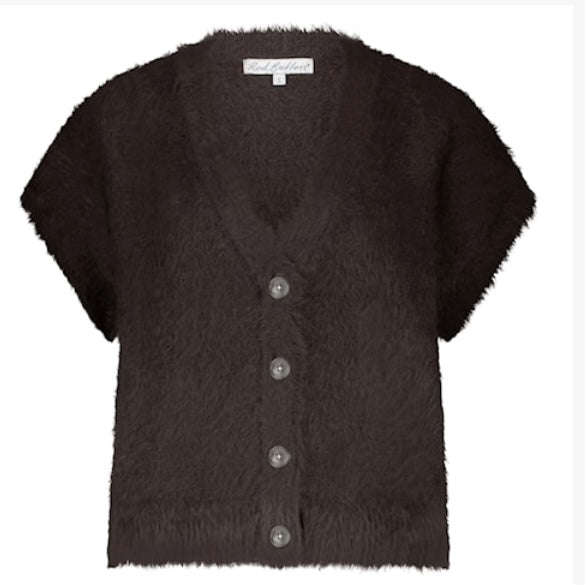 Short Sleeve Fuzzy Cardigan - Espresso