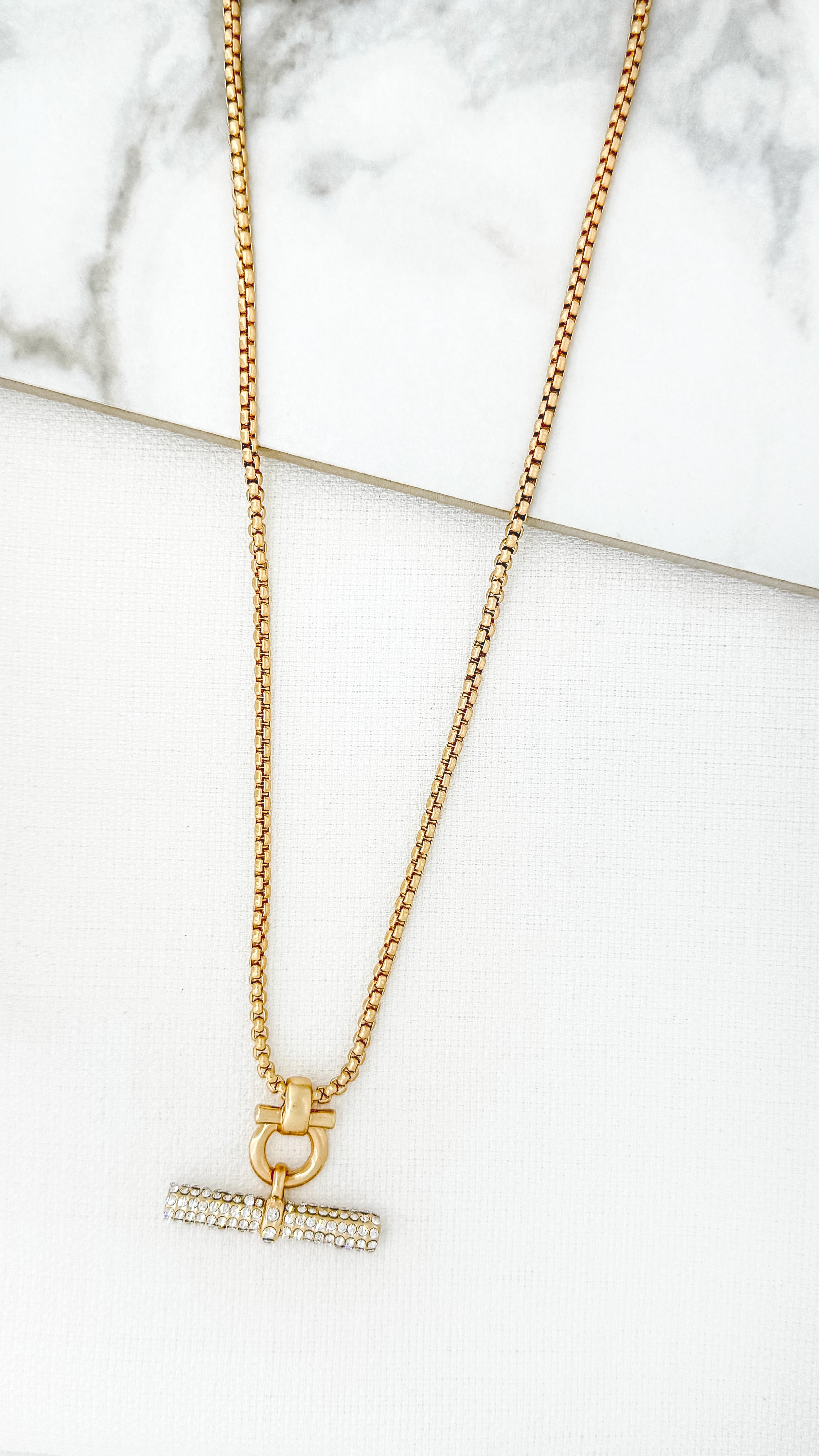Long T-bar Necklace - Gold