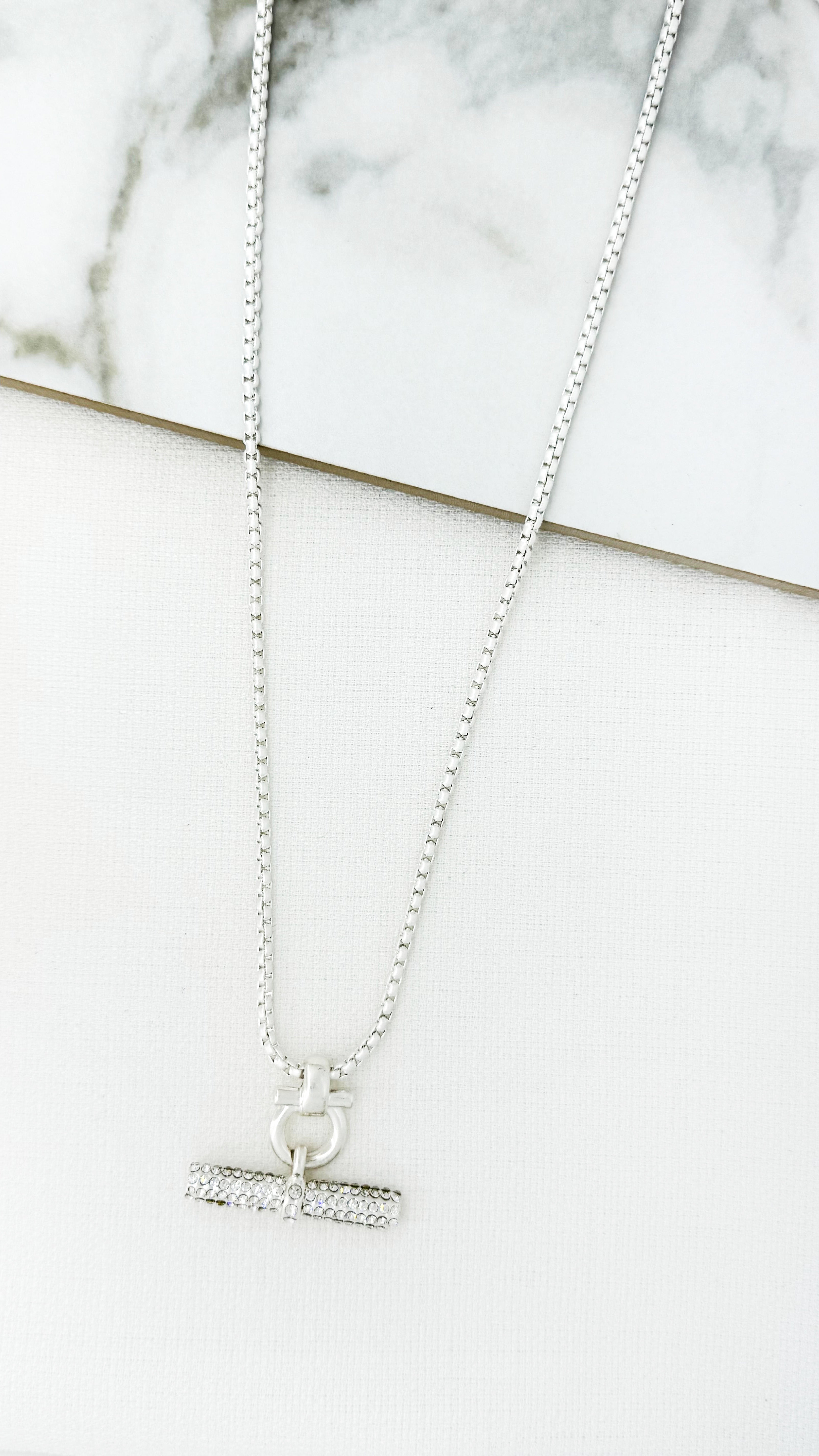 Long T-bar Necklace - Silver