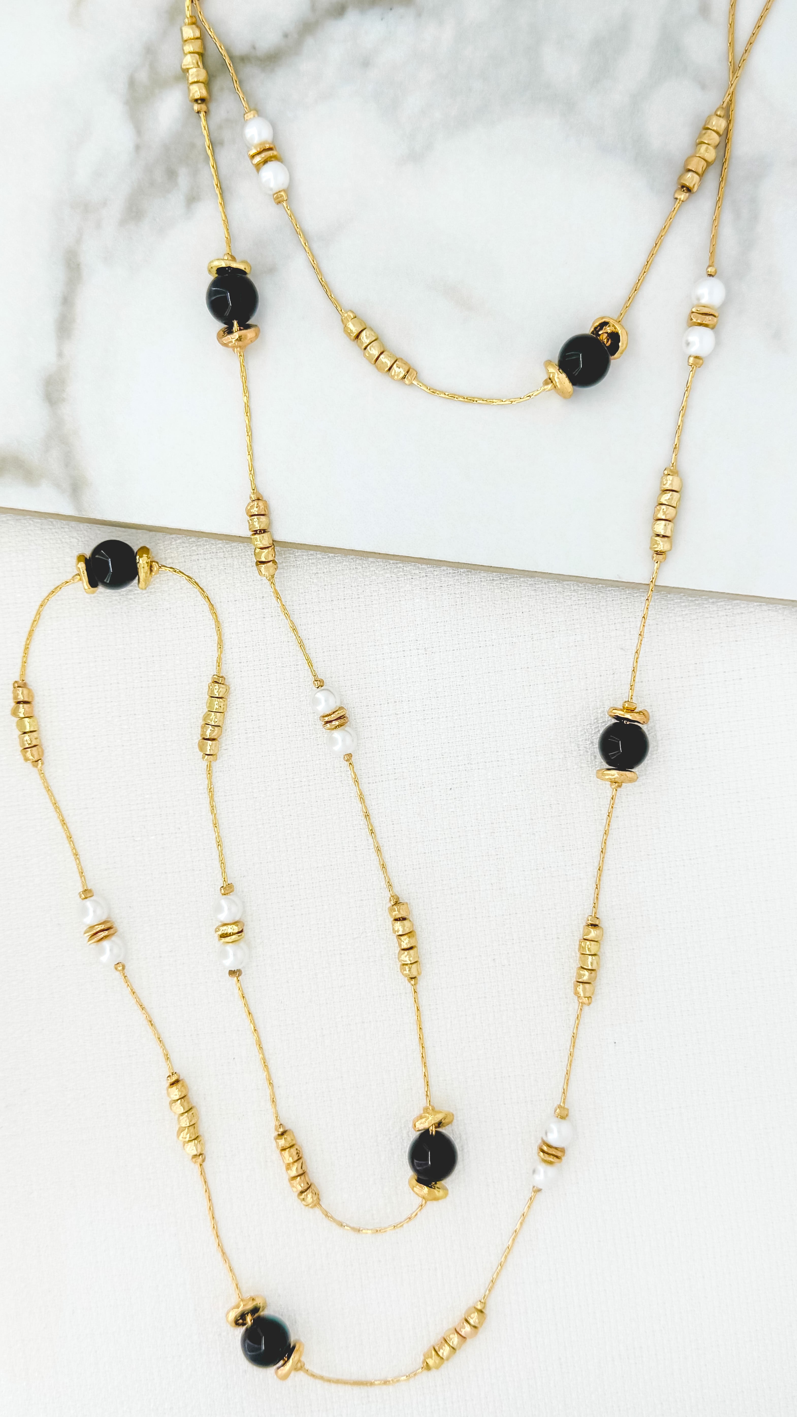 Long Layered Necklace - Gold/black
