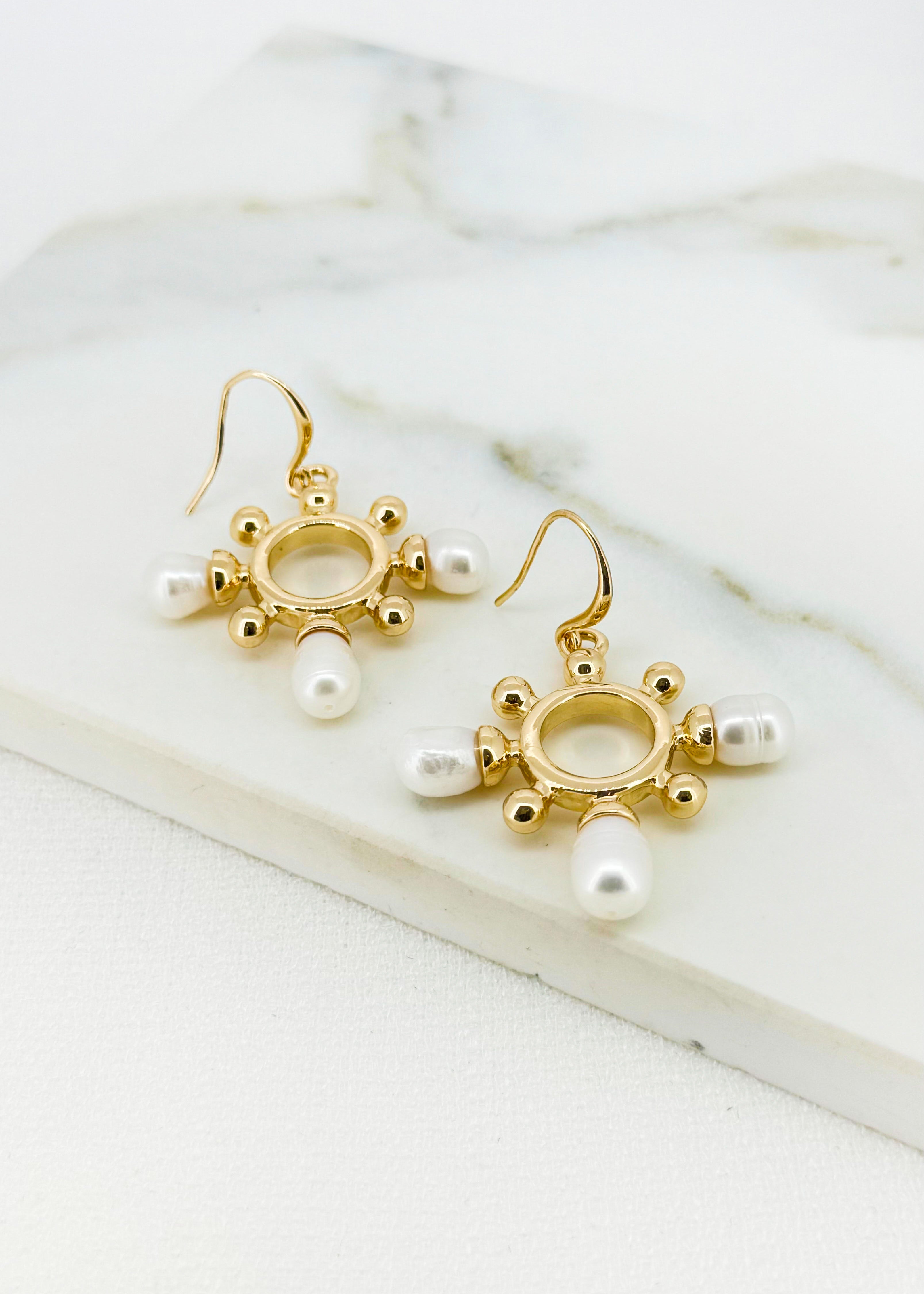 Wheel Earrings - Gold/pearl