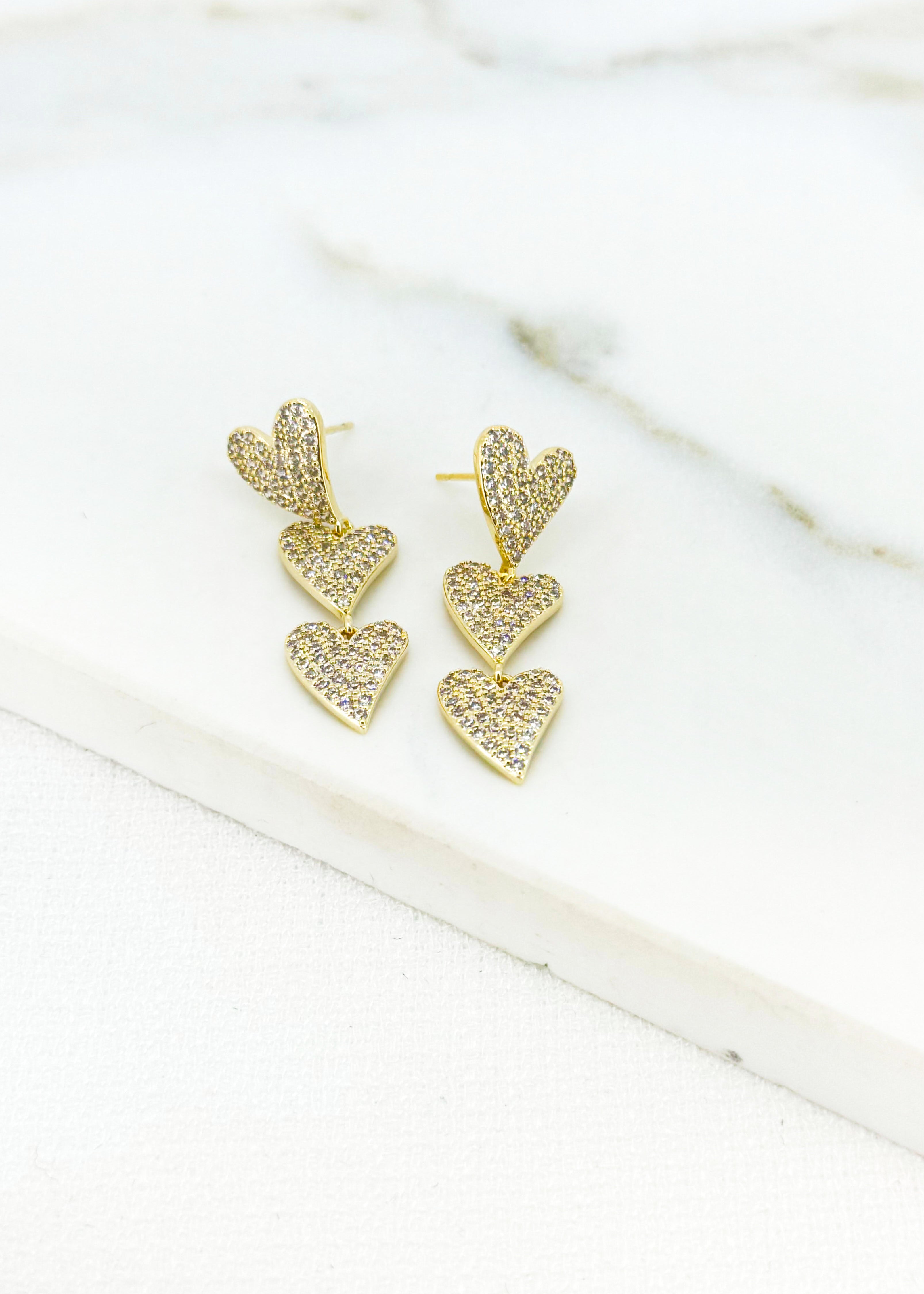 Drop Heart Earrings - Gold