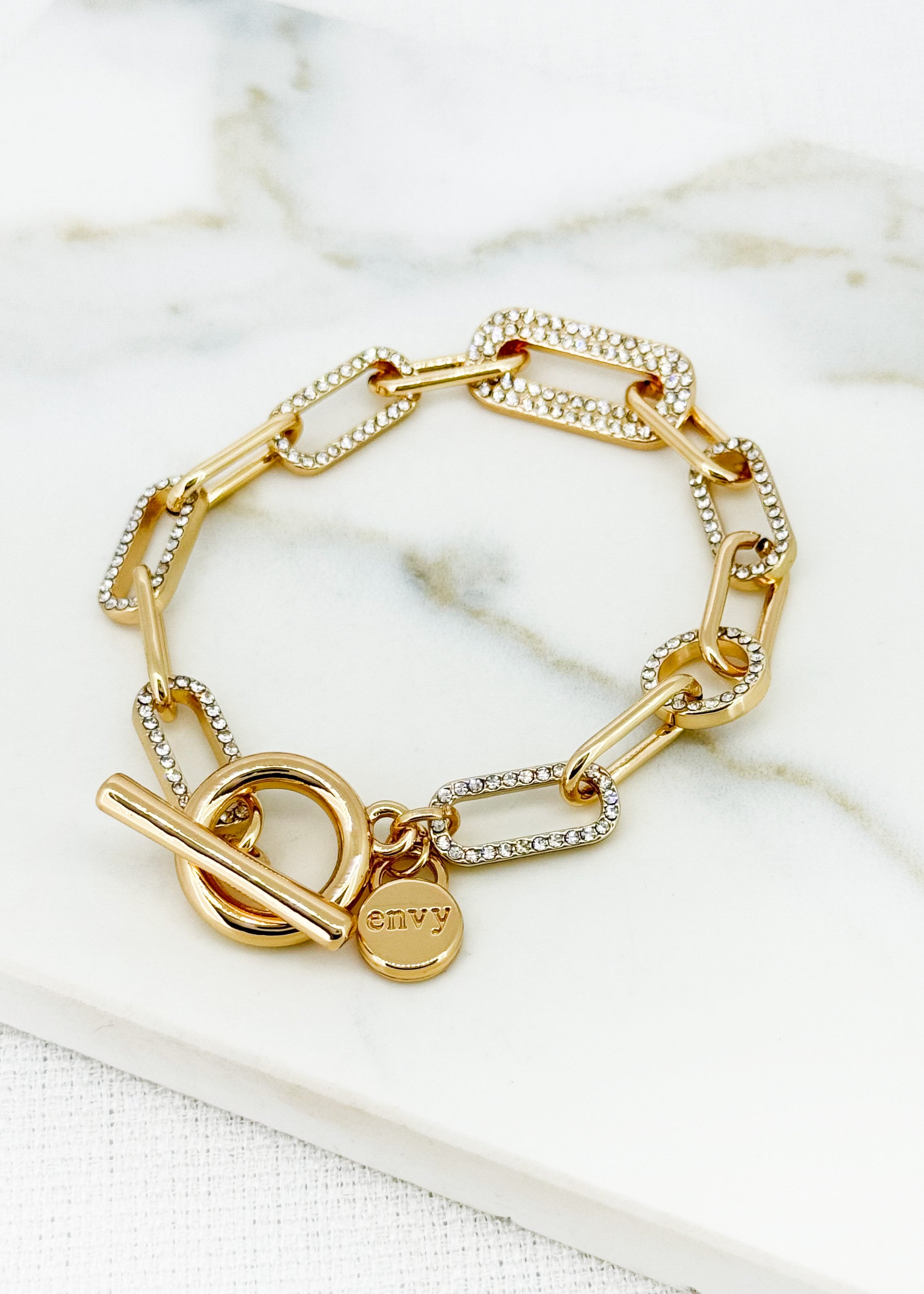 Diamanté Chain Bracelet - Gold