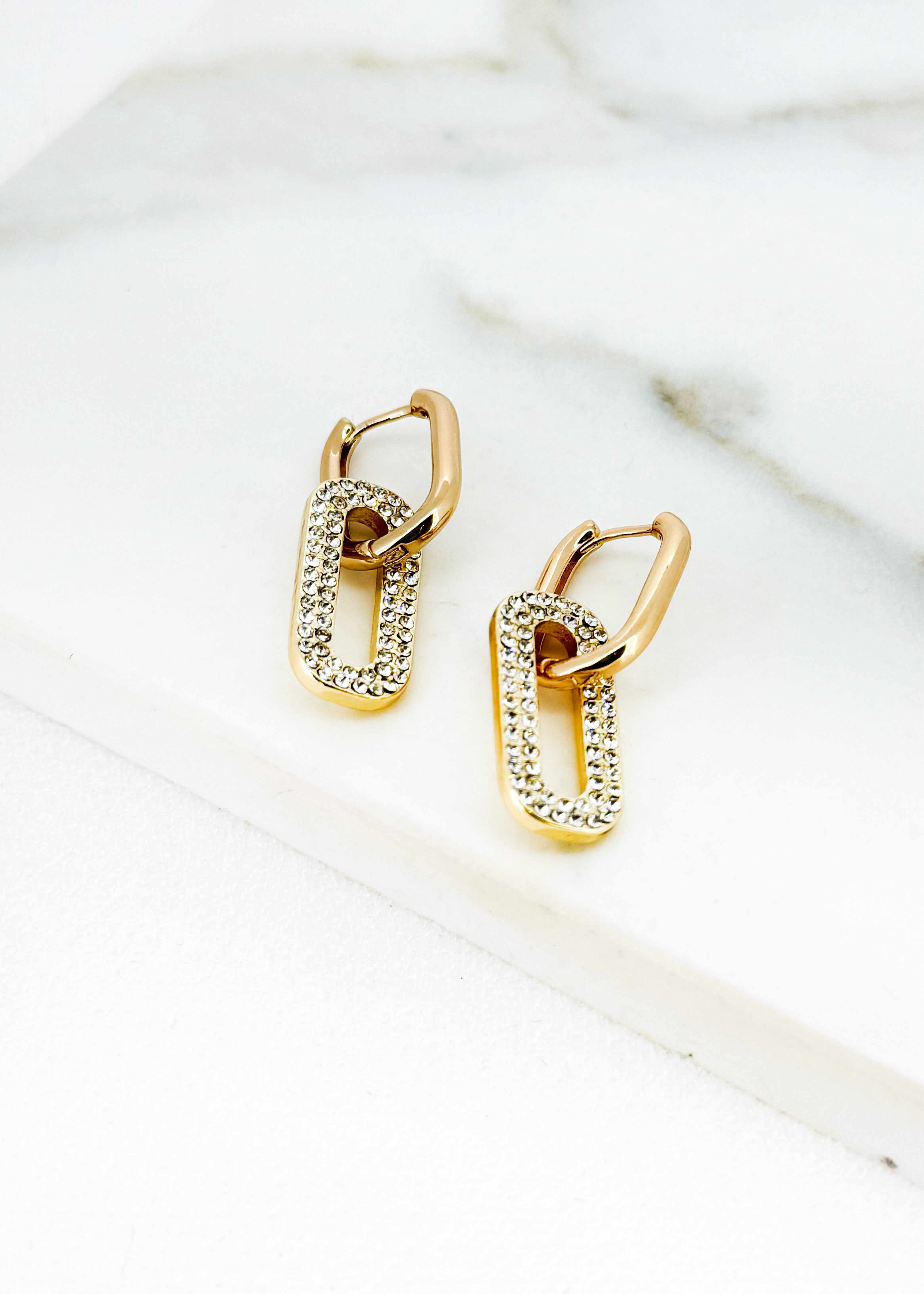 Diamanté Chain Earrings - Gold