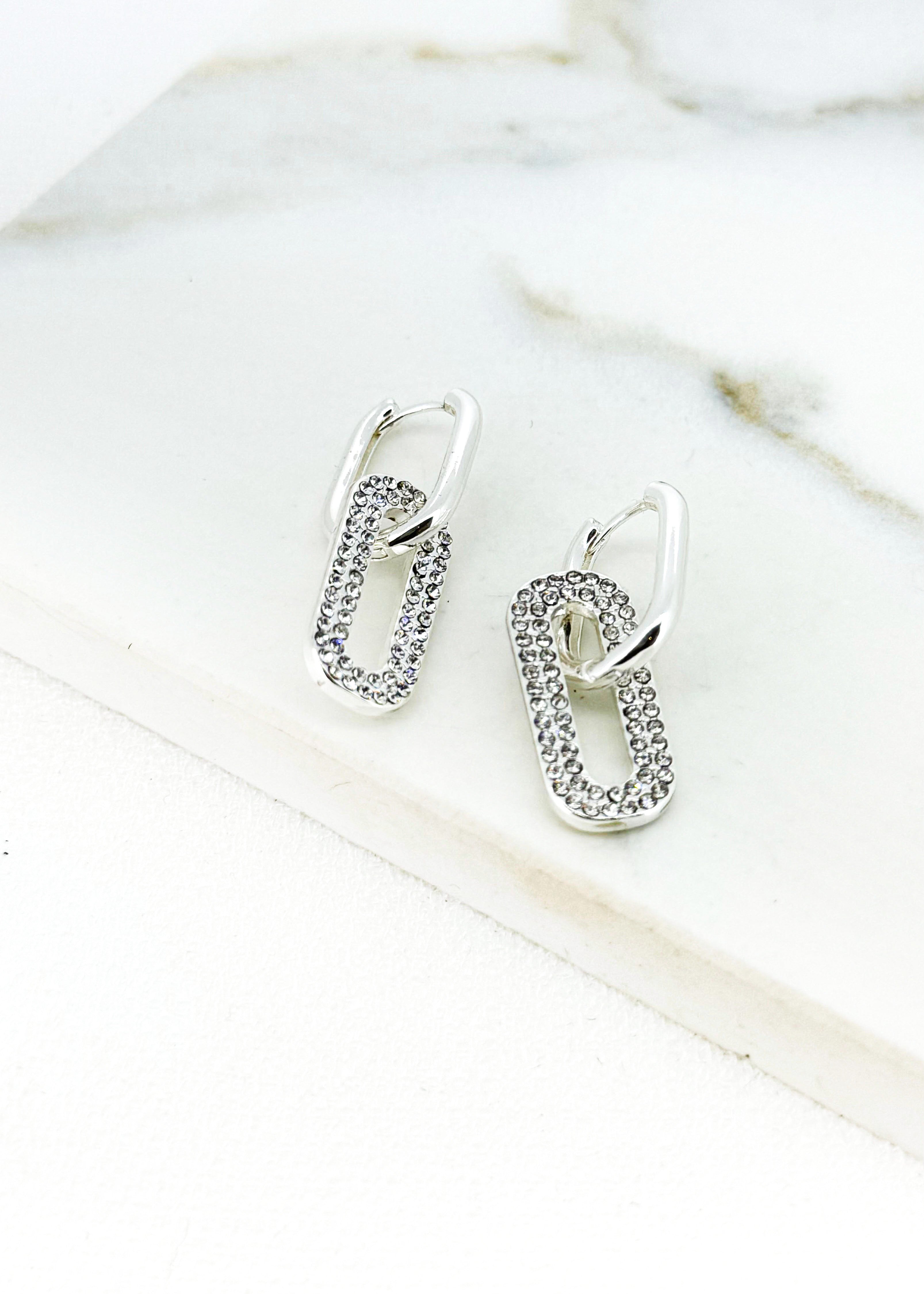 Diamanté Chain Earrings - Silver