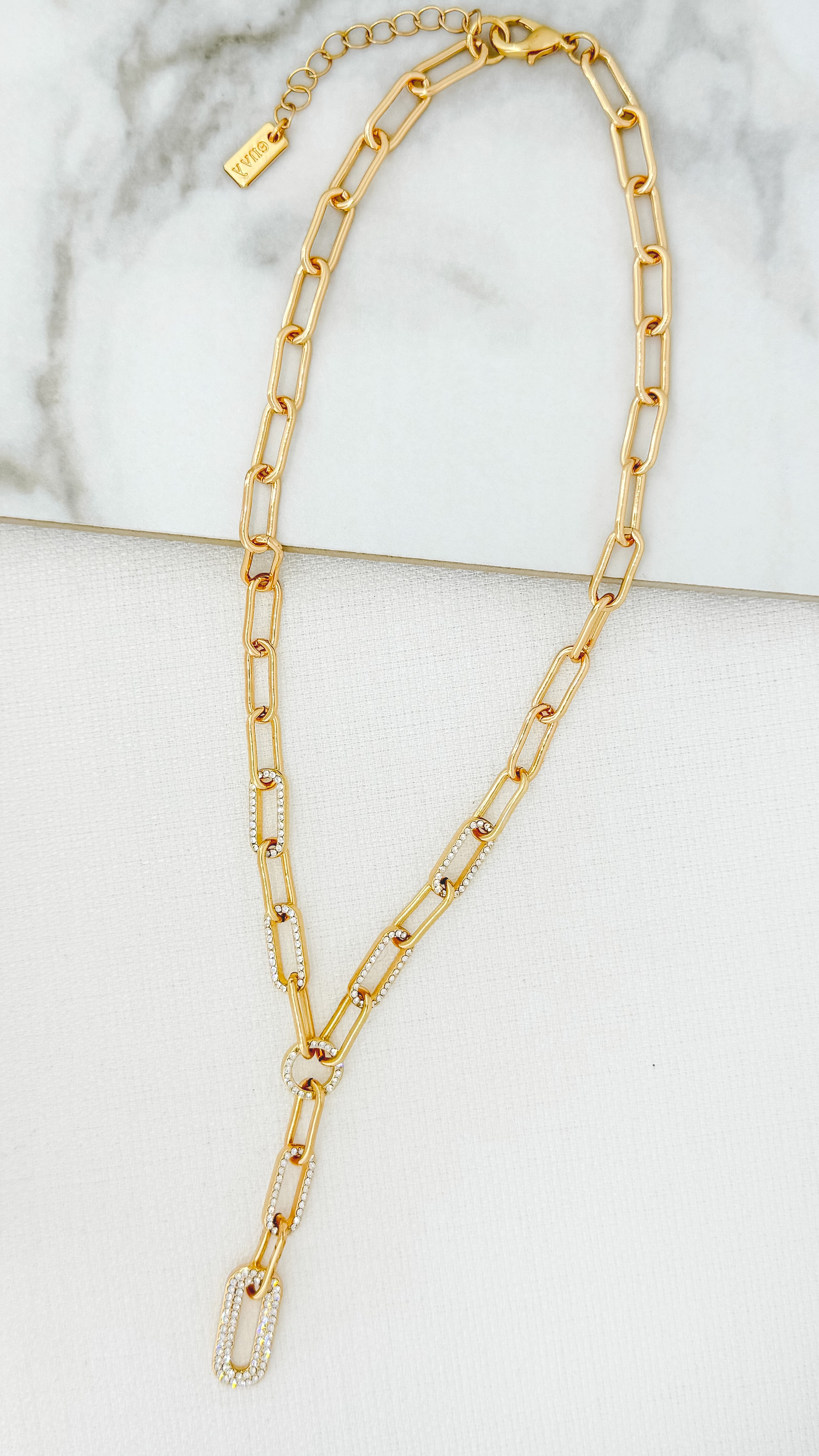 Short Diamanté Chain Necklace - Gold