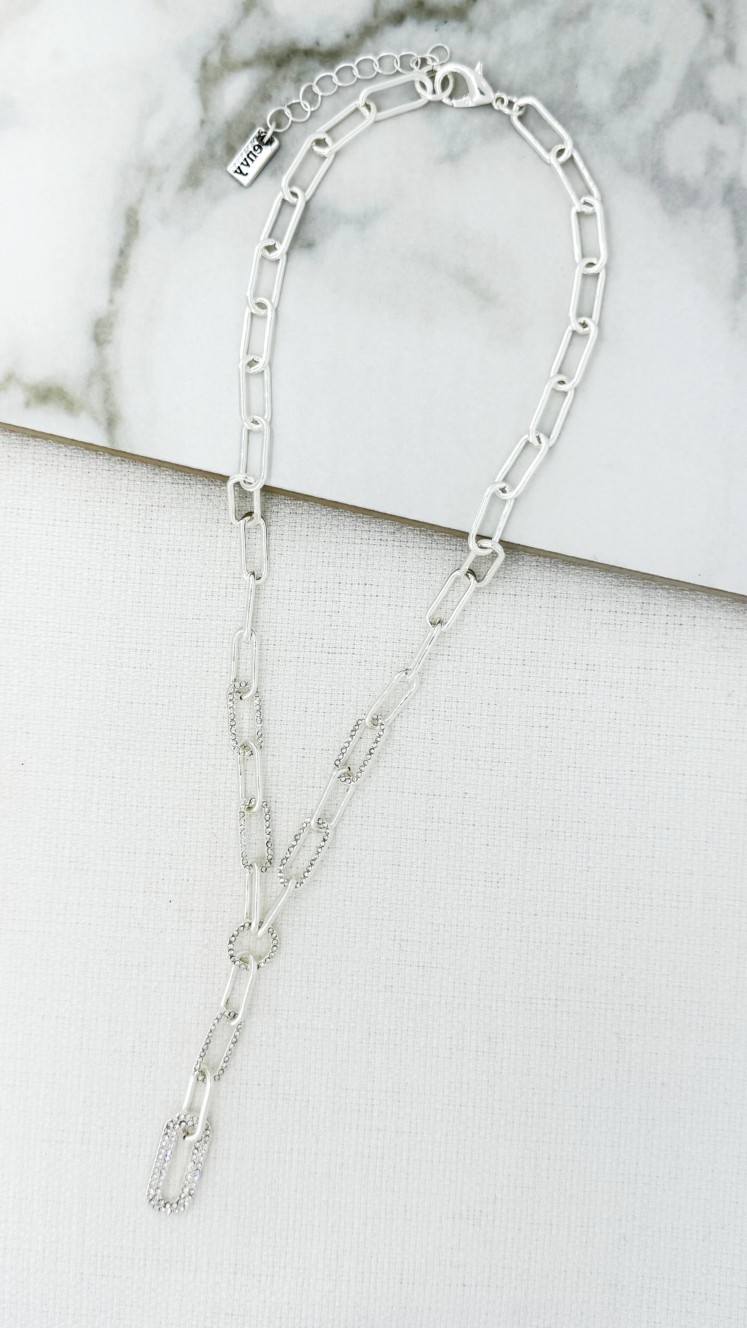 Short Diamanté Chain Necklace - Silver