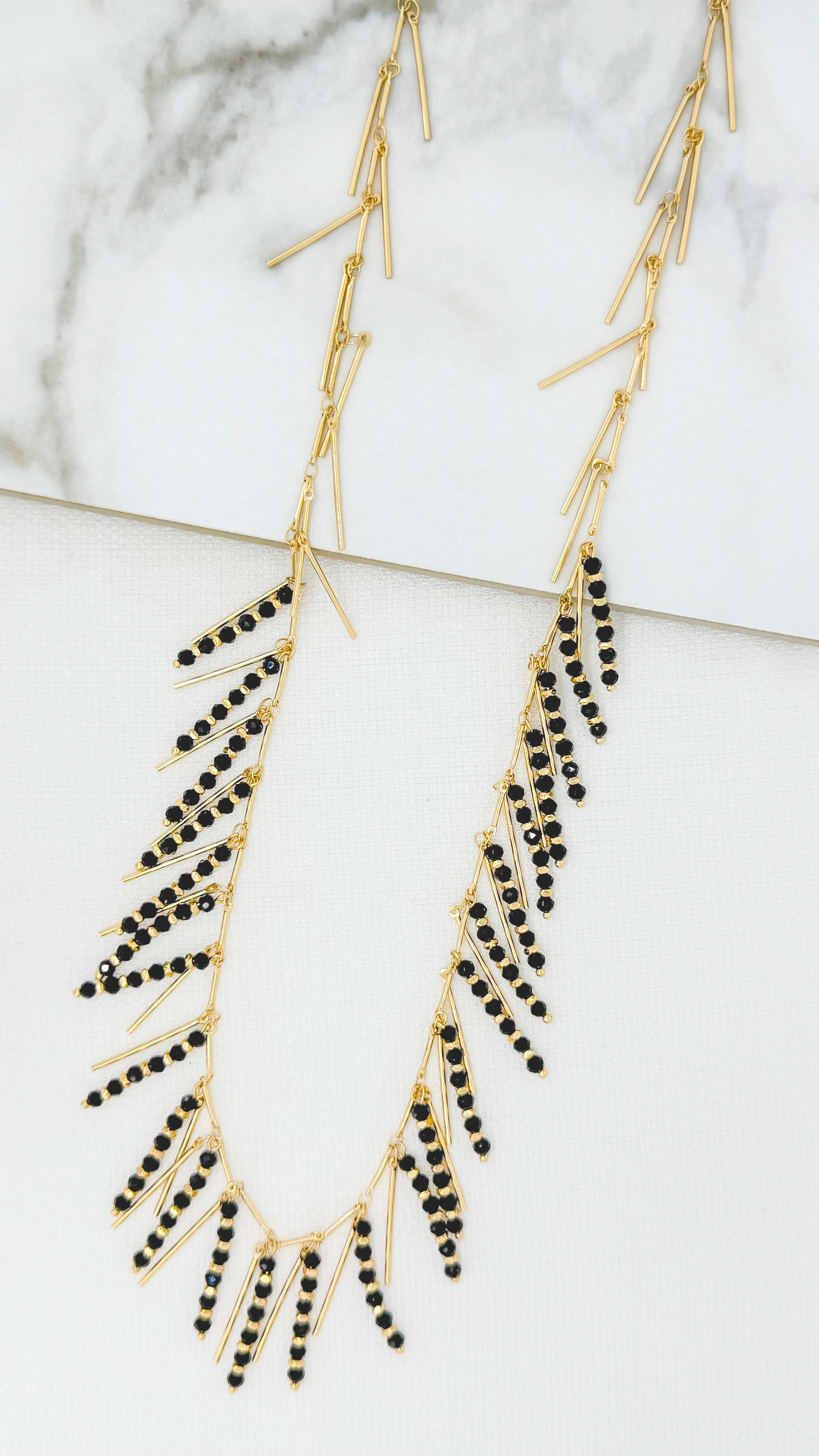 Long Beaded Necklace - Gold/black