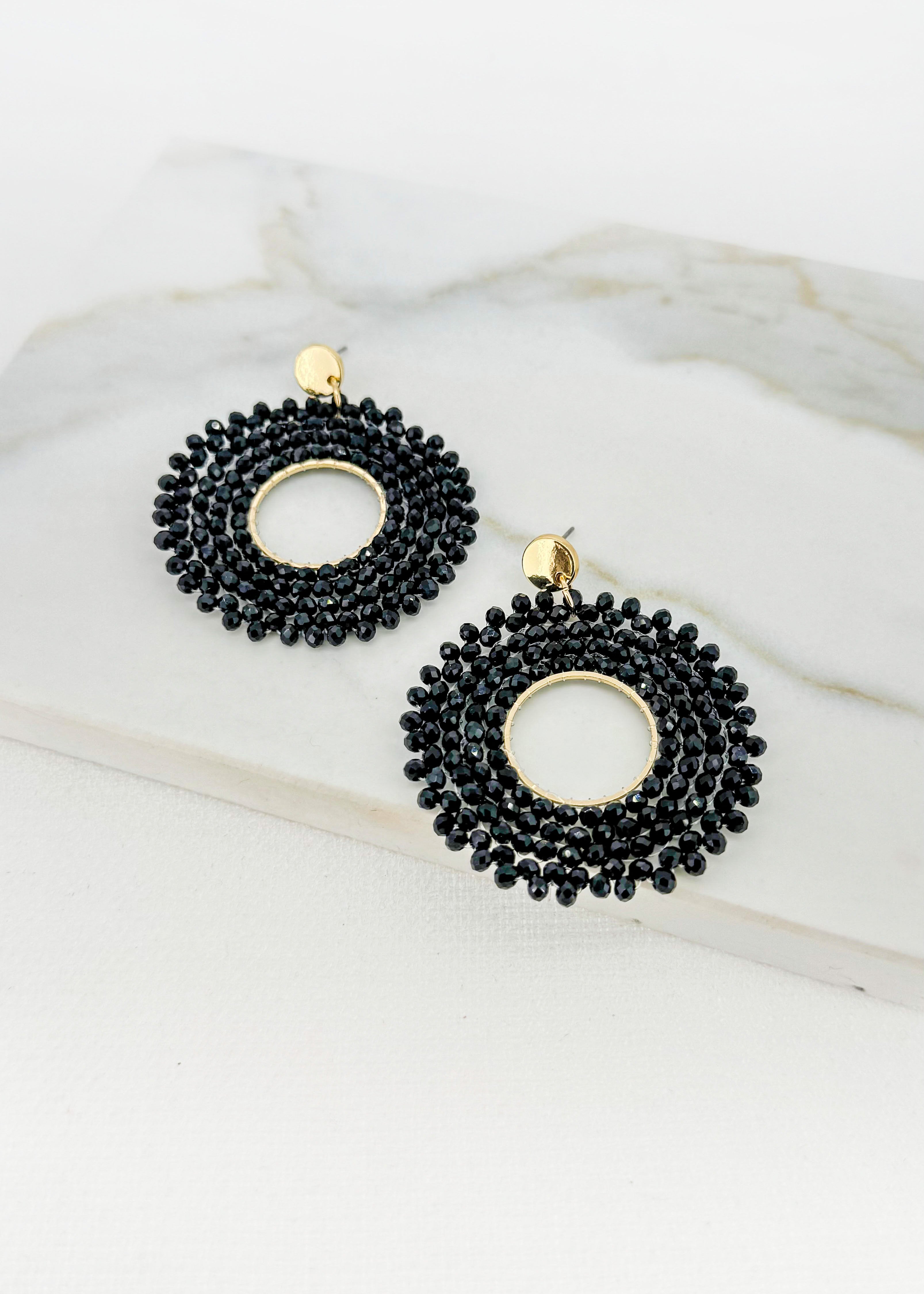 Beaded Earrings - Gold/black