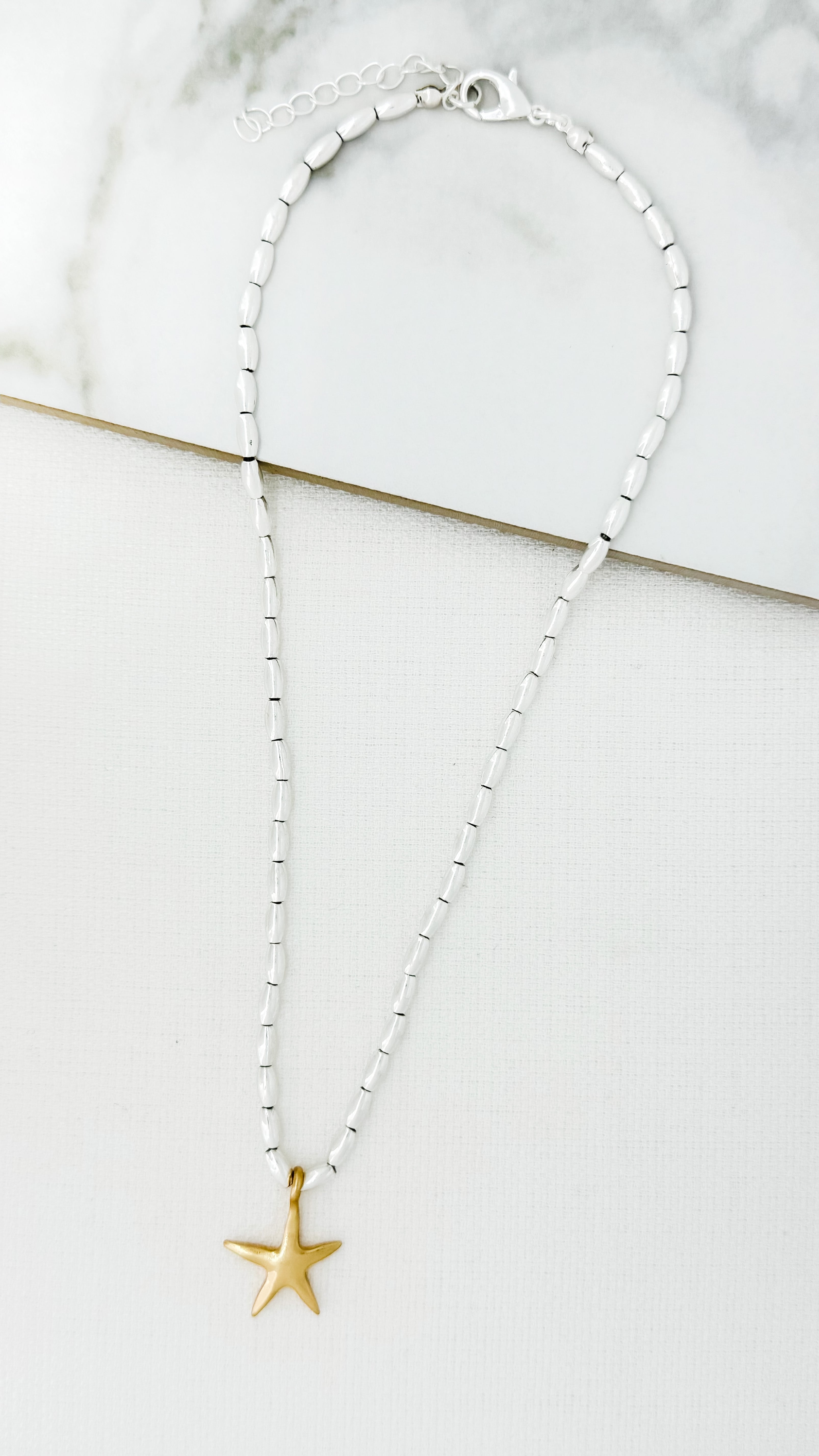Short Star Bead Necklace - Silver/gold