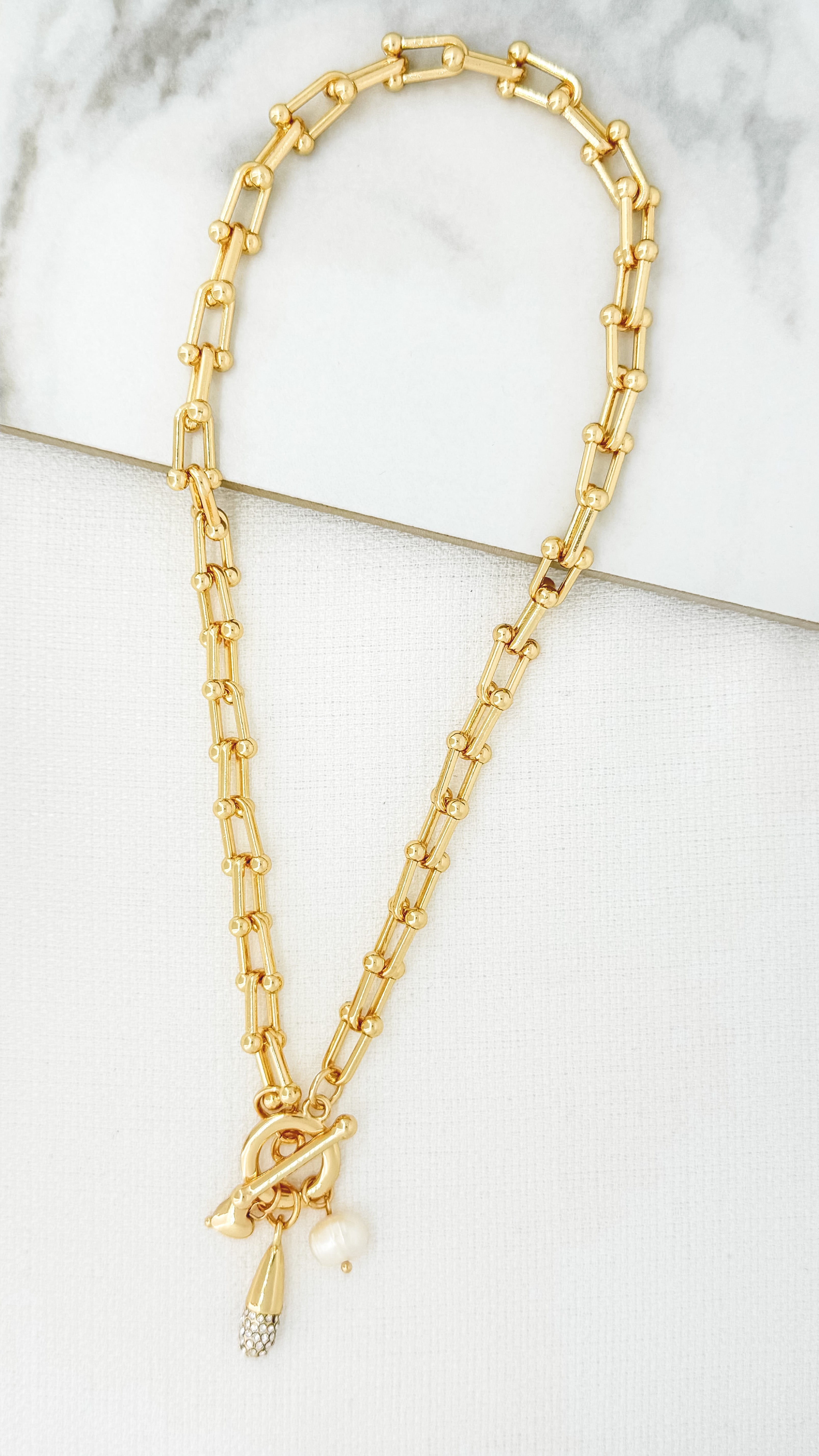 Short Teardrop Link Necklace - Gold