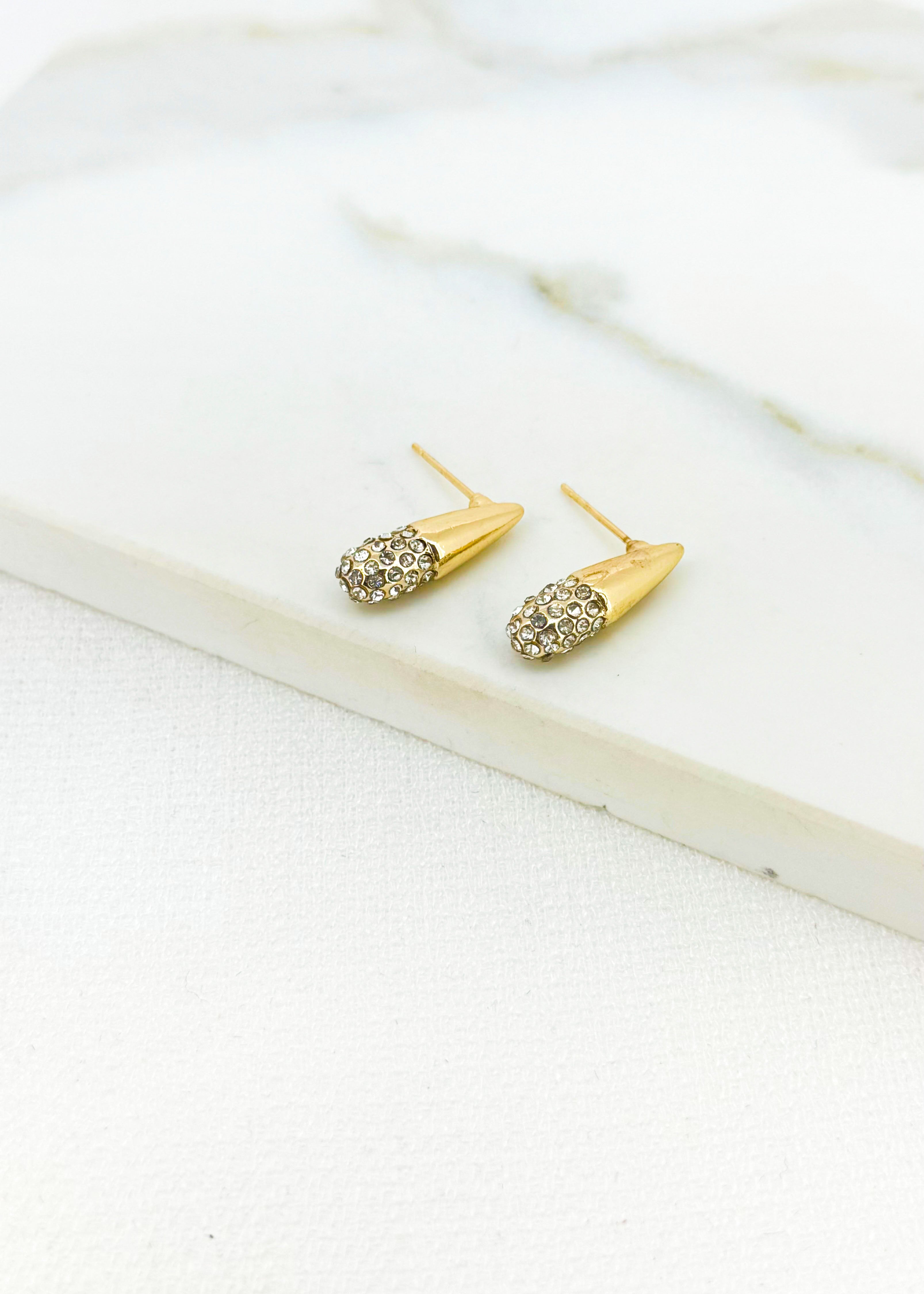 Teardrop Diamanté Earrings - Gold