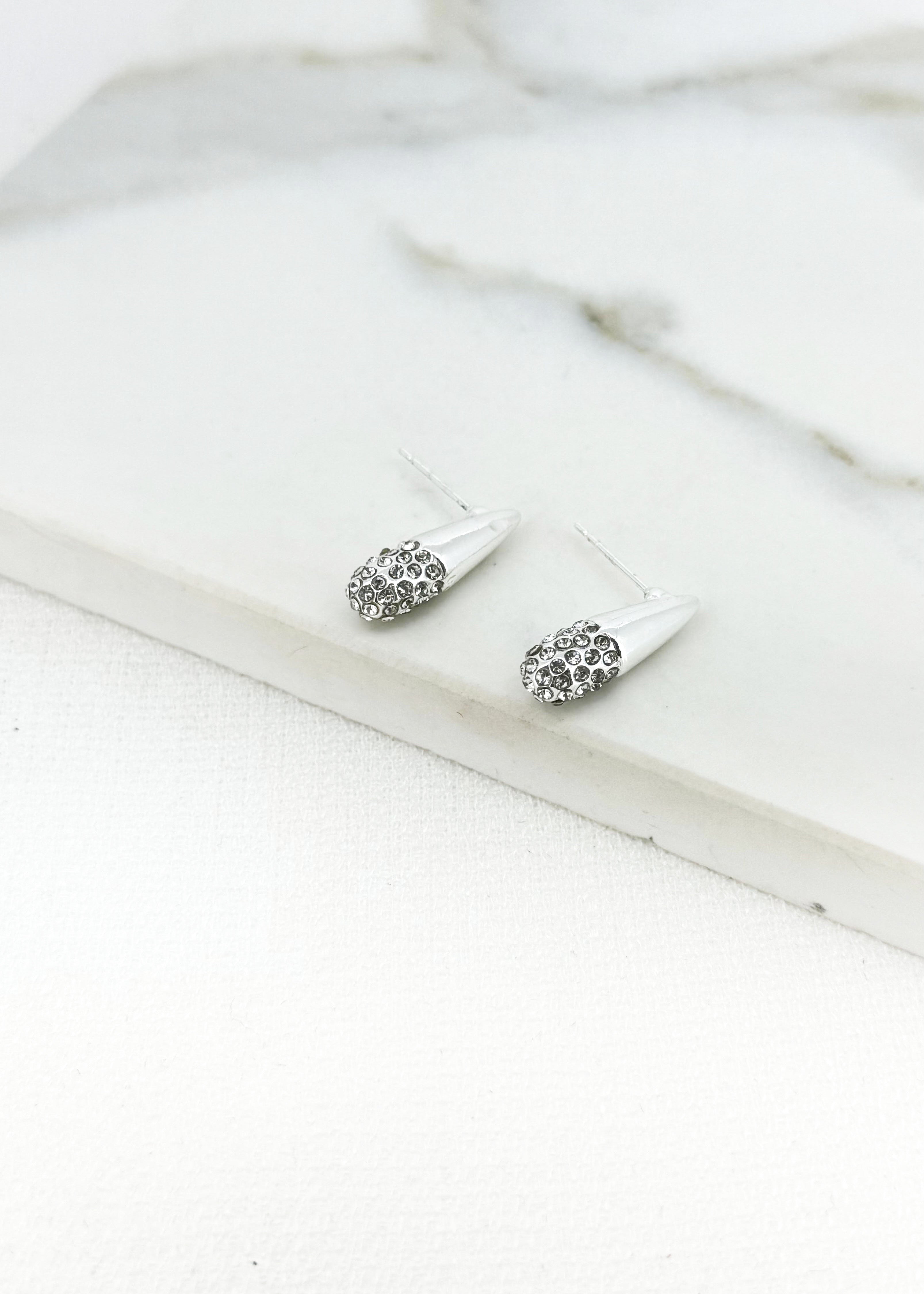 Teardrop Diamanté Earrings - Silver