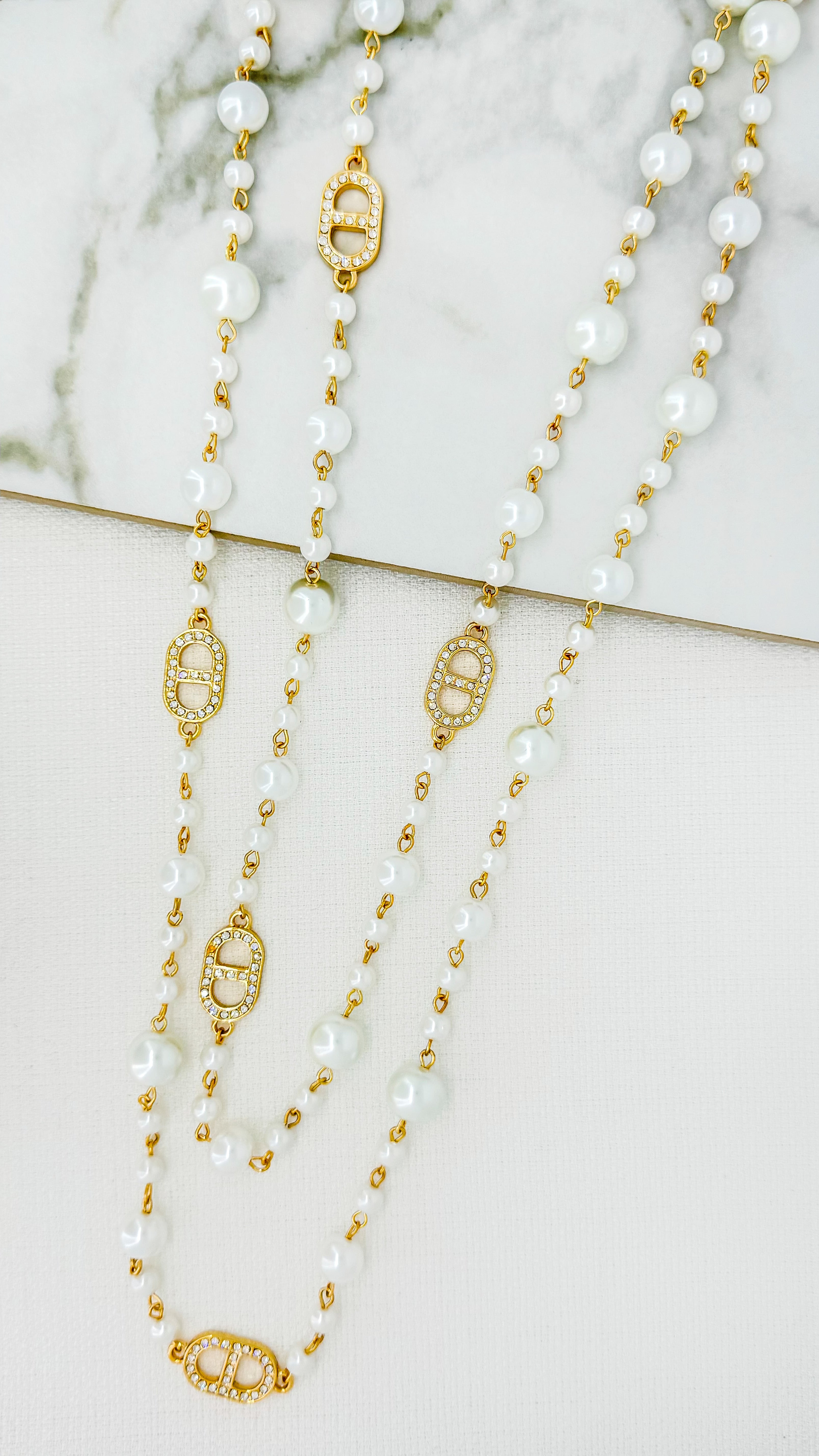 Long Pearl Necklace - Gold