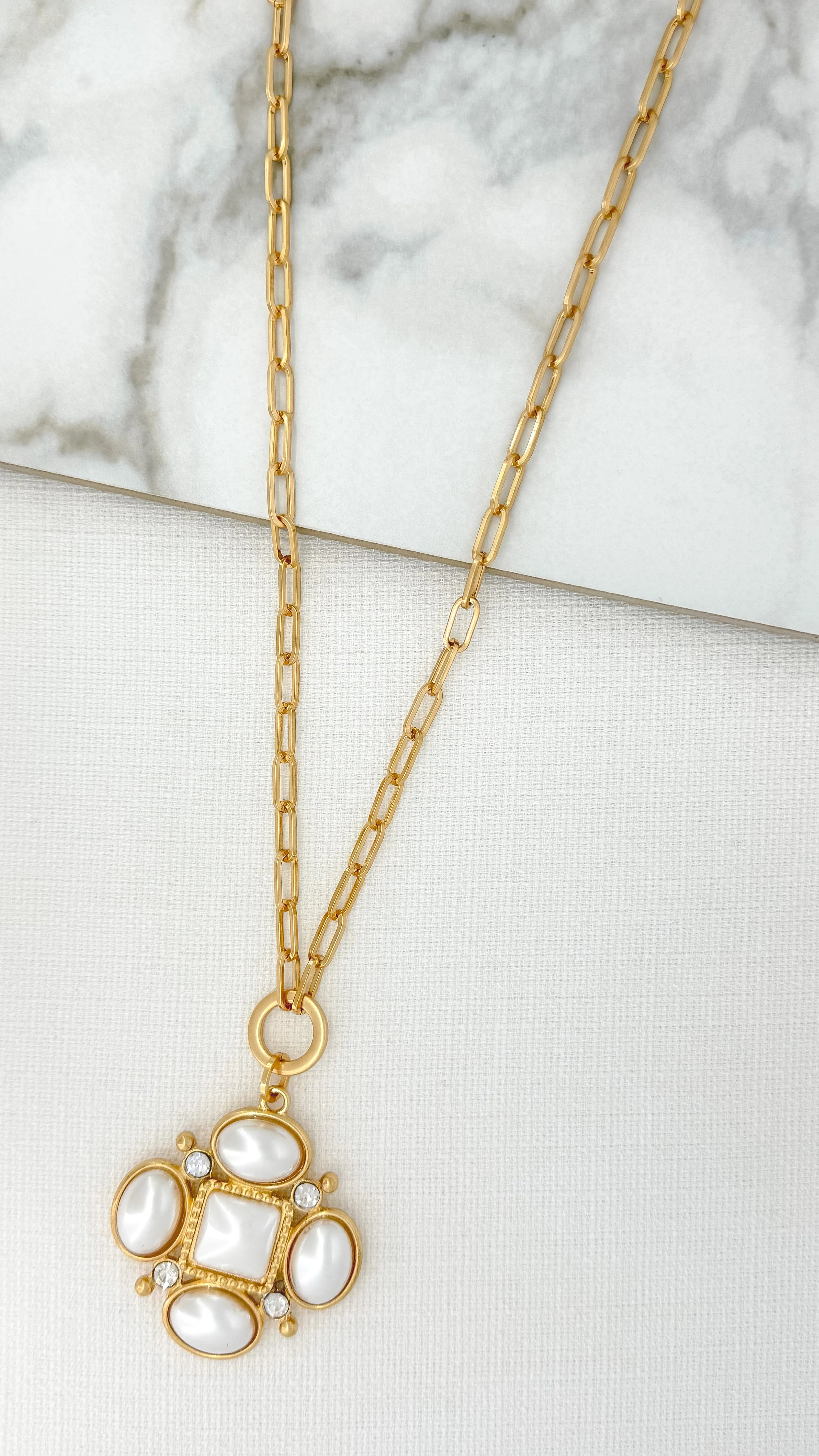Long Pearl Necklace - Gold