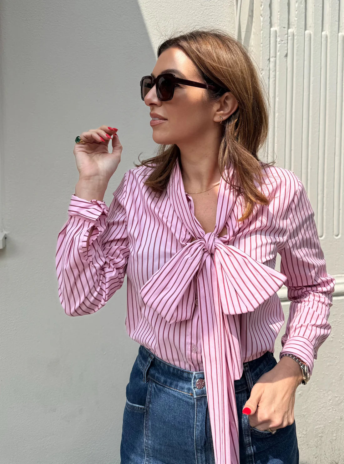 Lily Stripe Bow Shirt - Pink