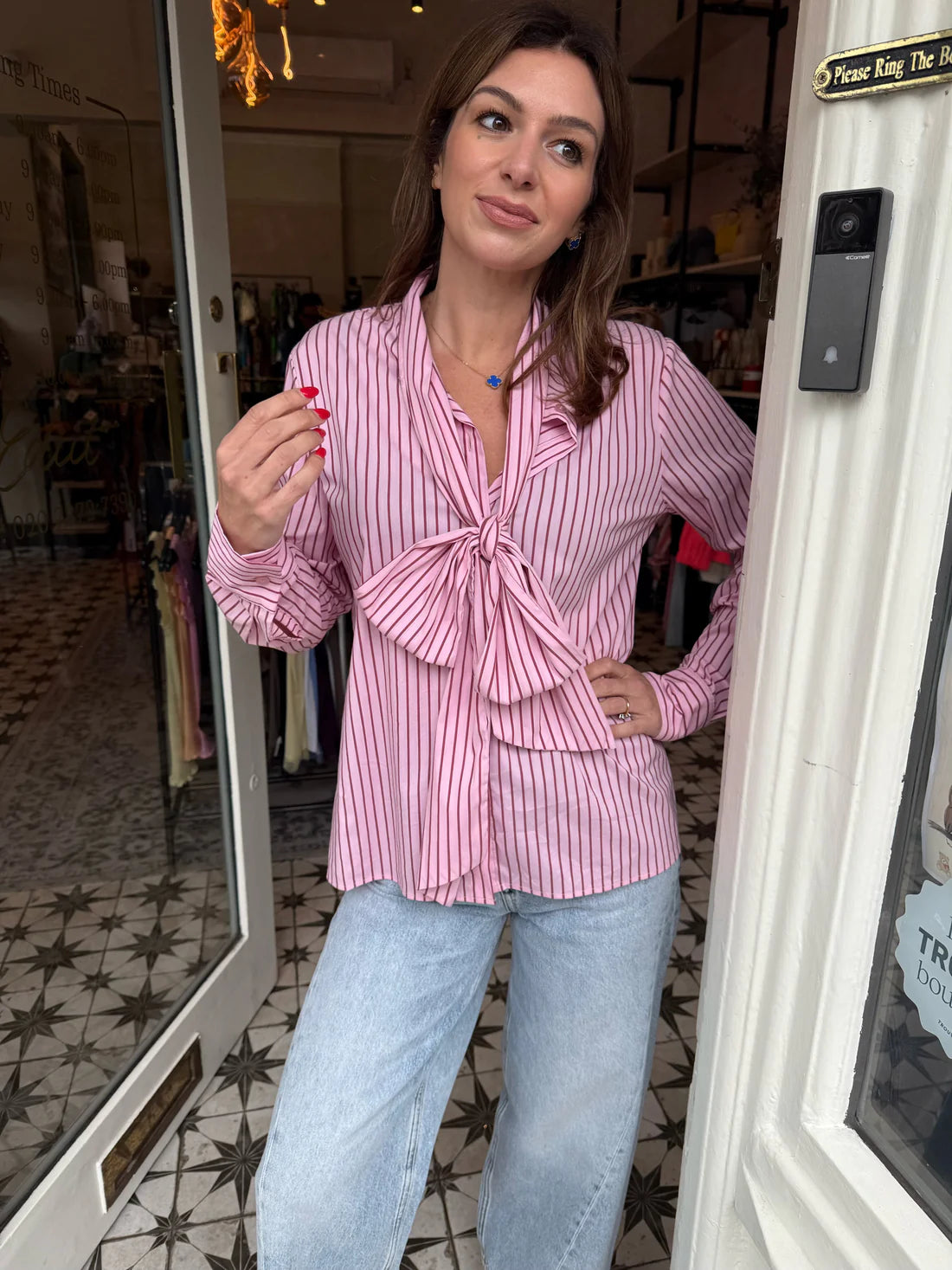 Lily Stripe Bow Shirt - Pink