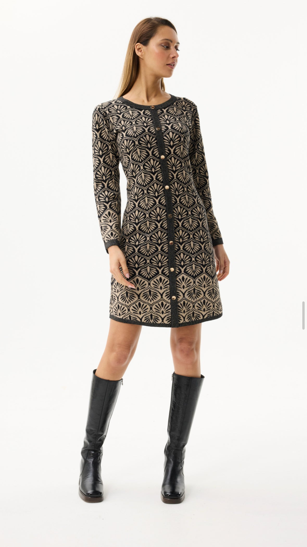 Damask Luxe Dress - Black/Camel