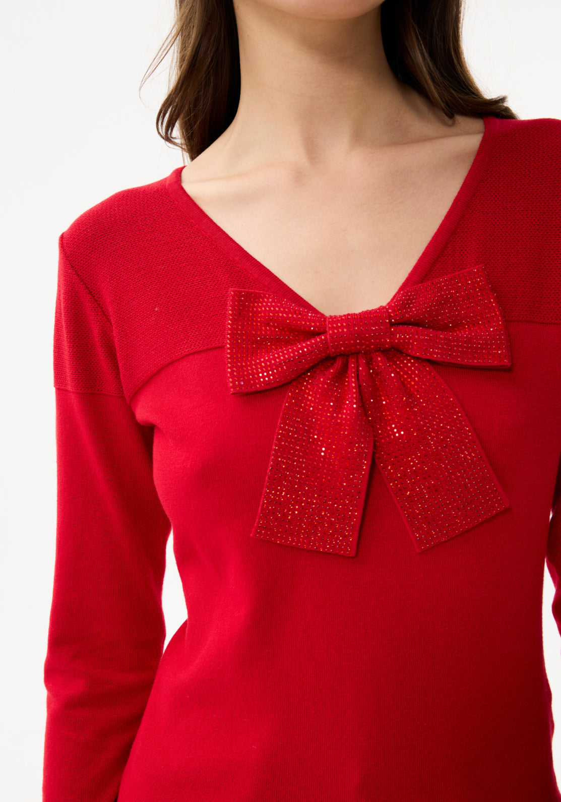 Jewelled Bow Jumper - Red