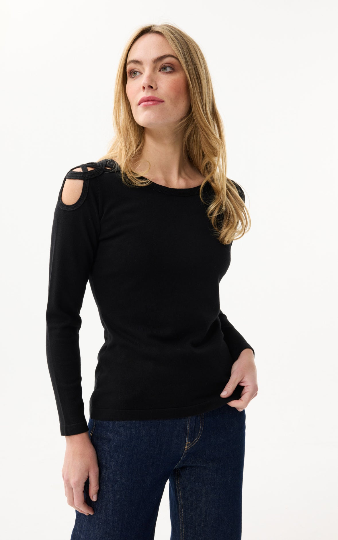 Open Shoulder Knit Jumper - Black