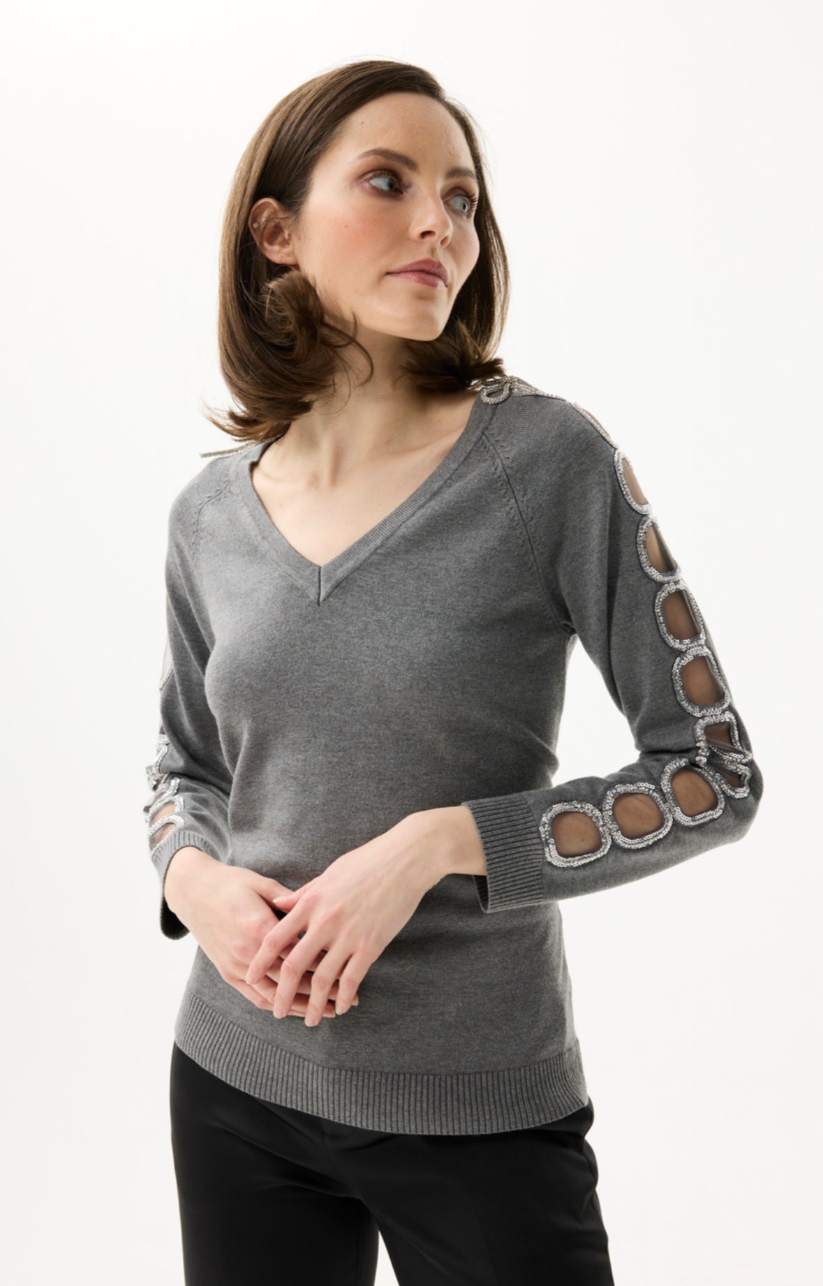 Sequin Sleeve Knit Jumper - Grey
