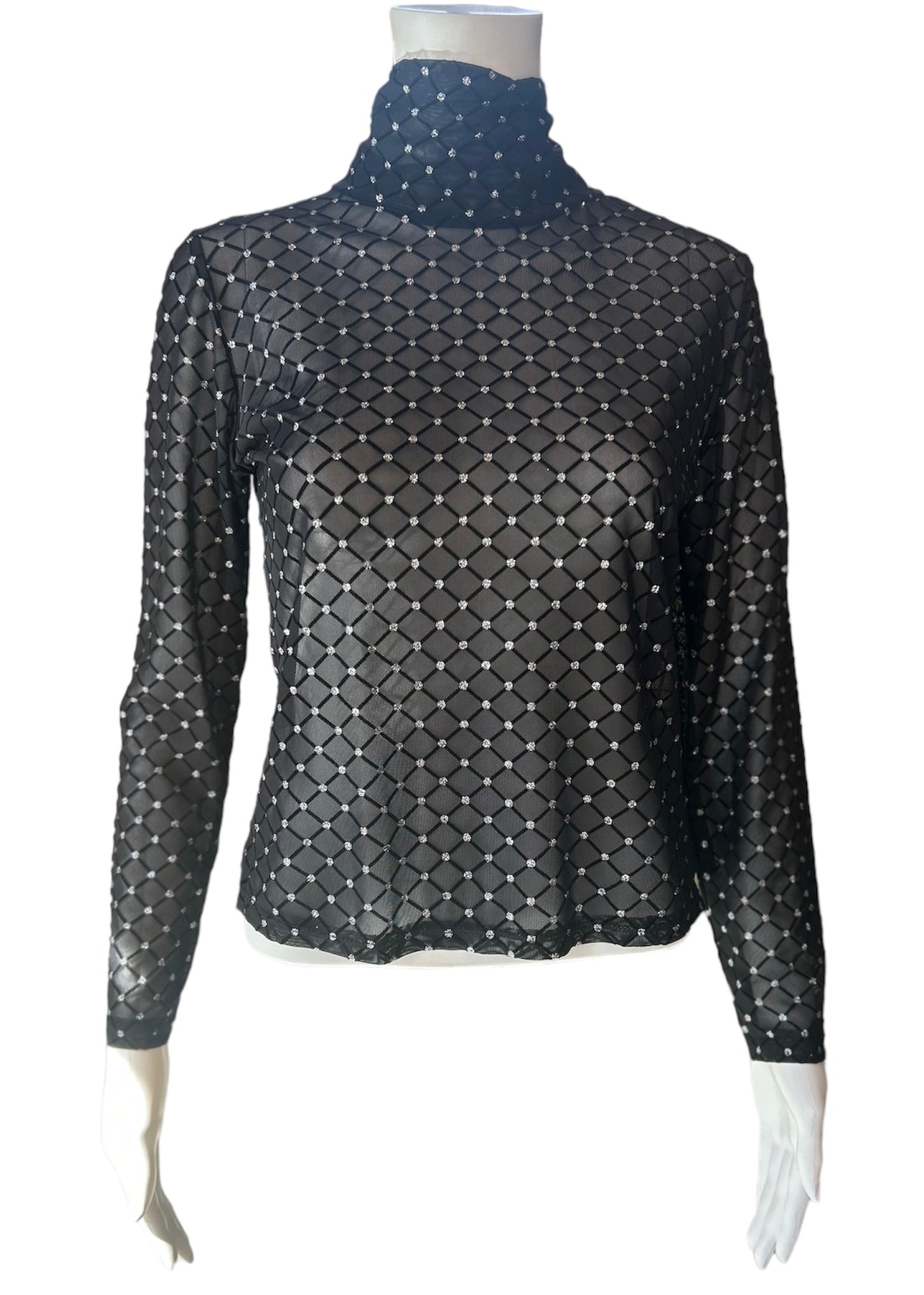 Mesh Top with Diamantes - Black