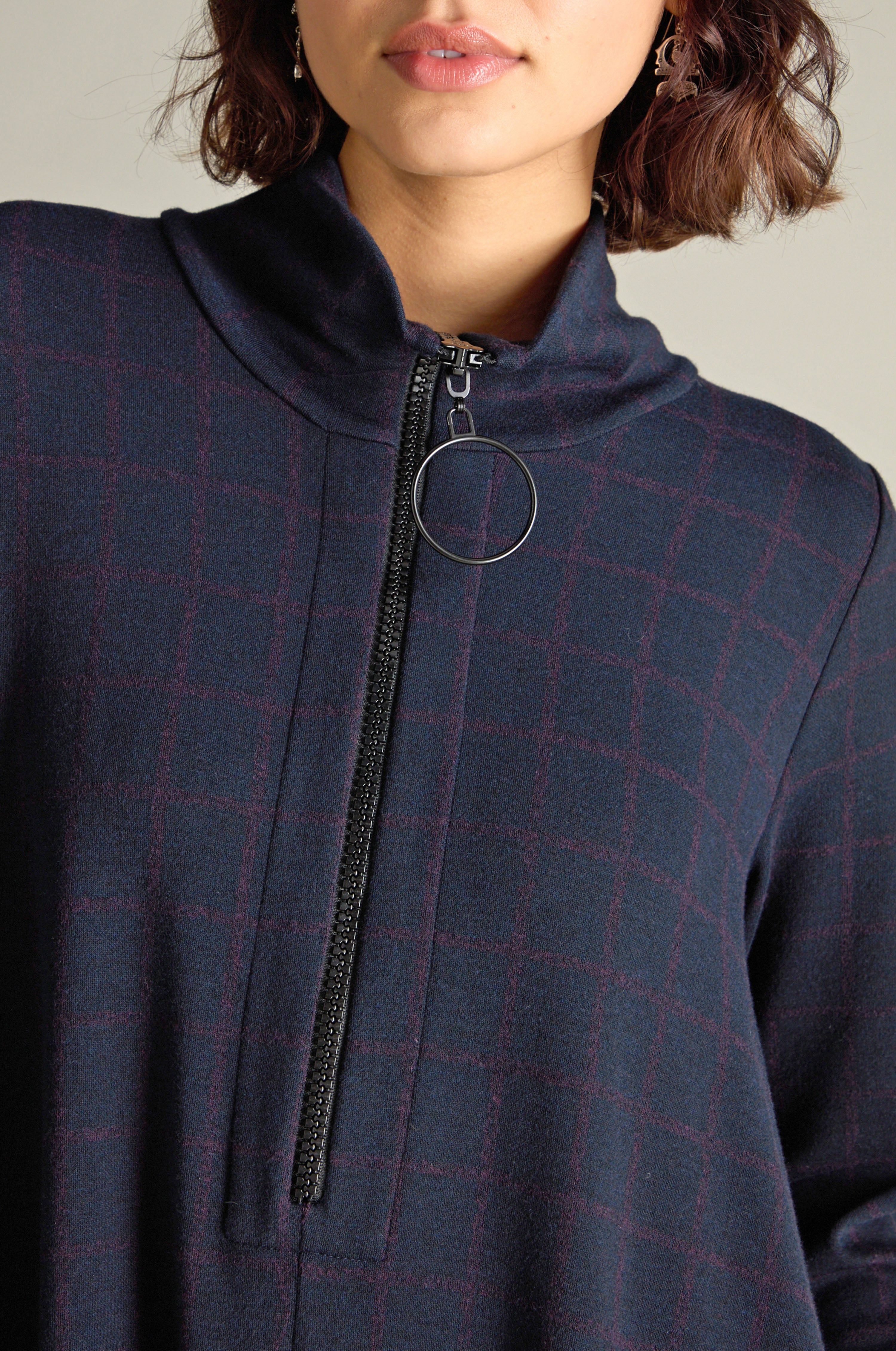 Check Zip Dress - Night/Plum