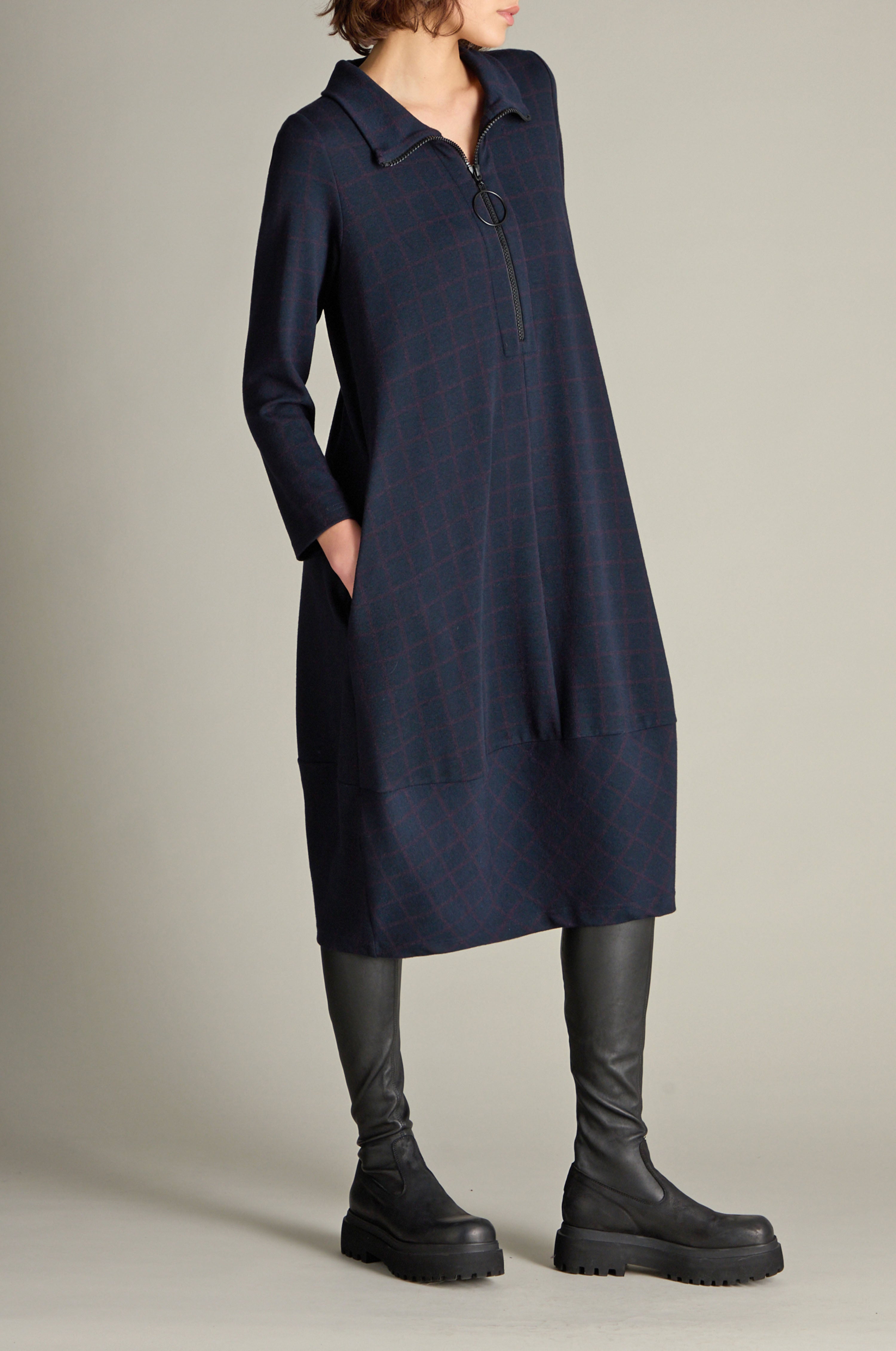 Check Zip Dress - Night/Plum