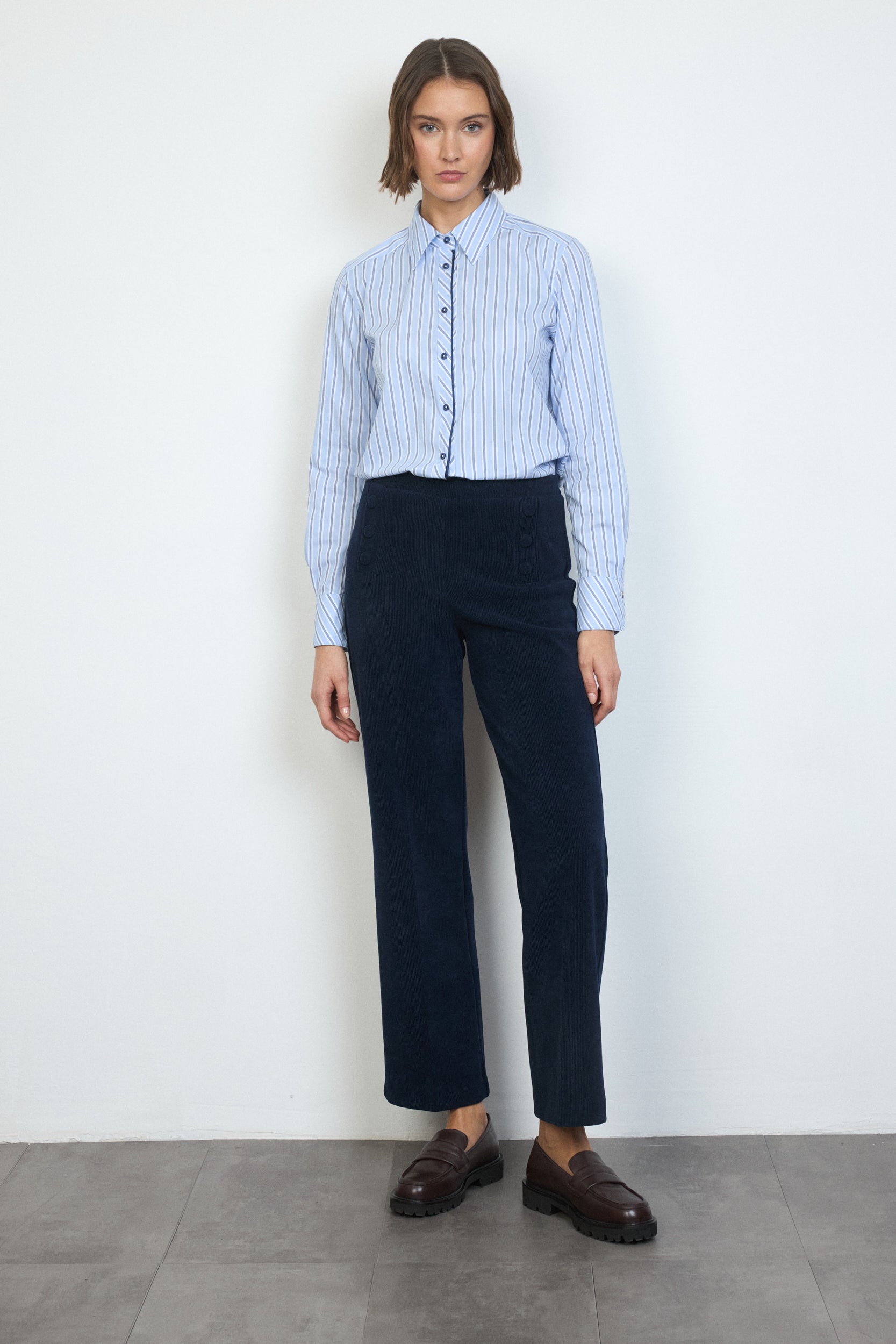 Yoselin Cord Trousers - Navy Blue