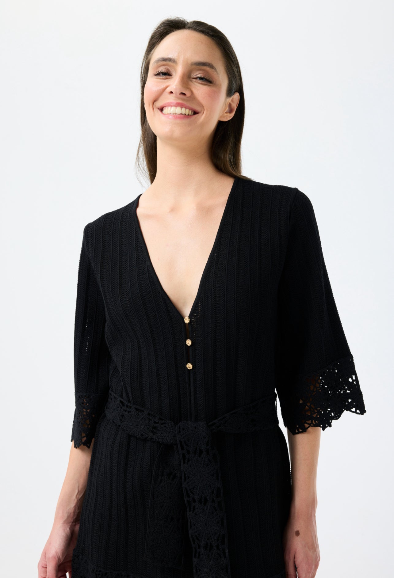 Belted Knit Tunic - Black