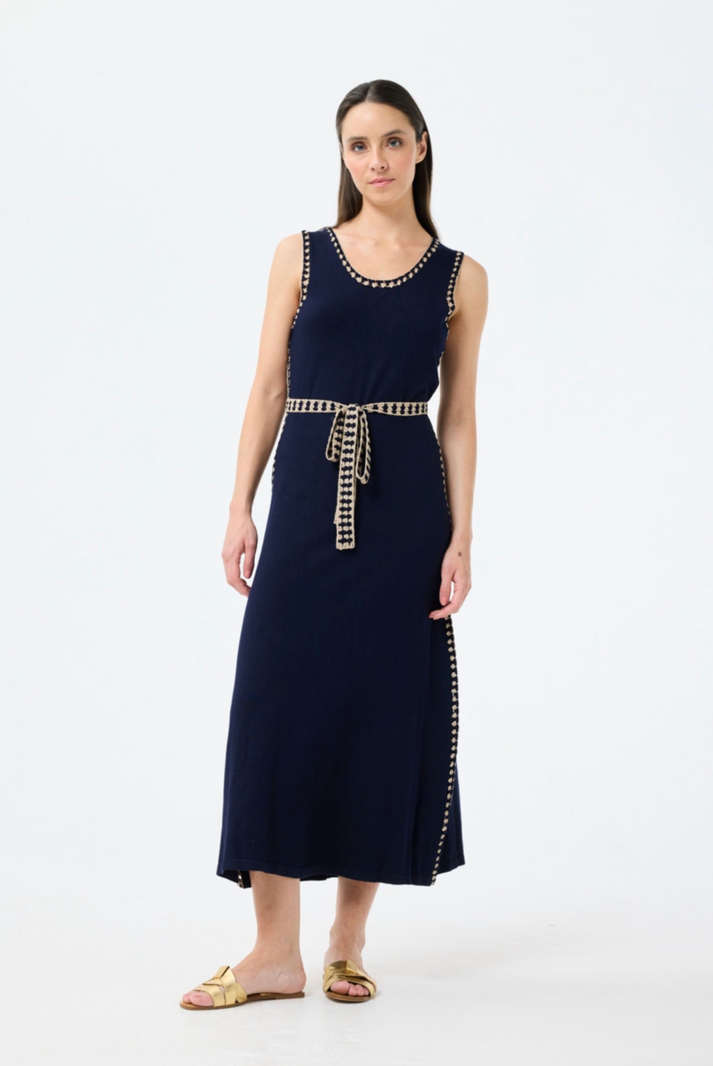 Crochet dress - Navy/Beige