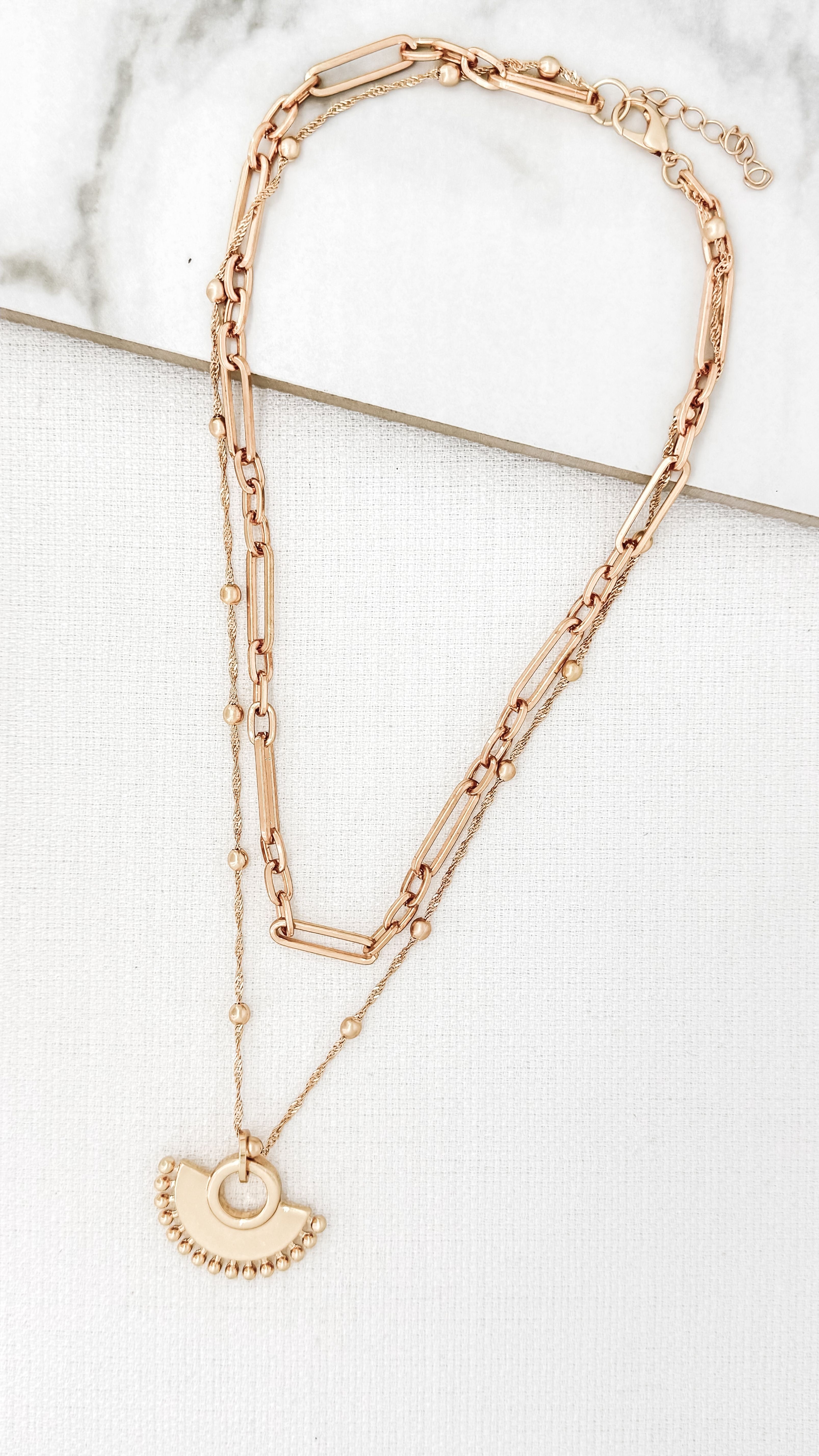 Short Layered Semi Circle Necklace in Gold
