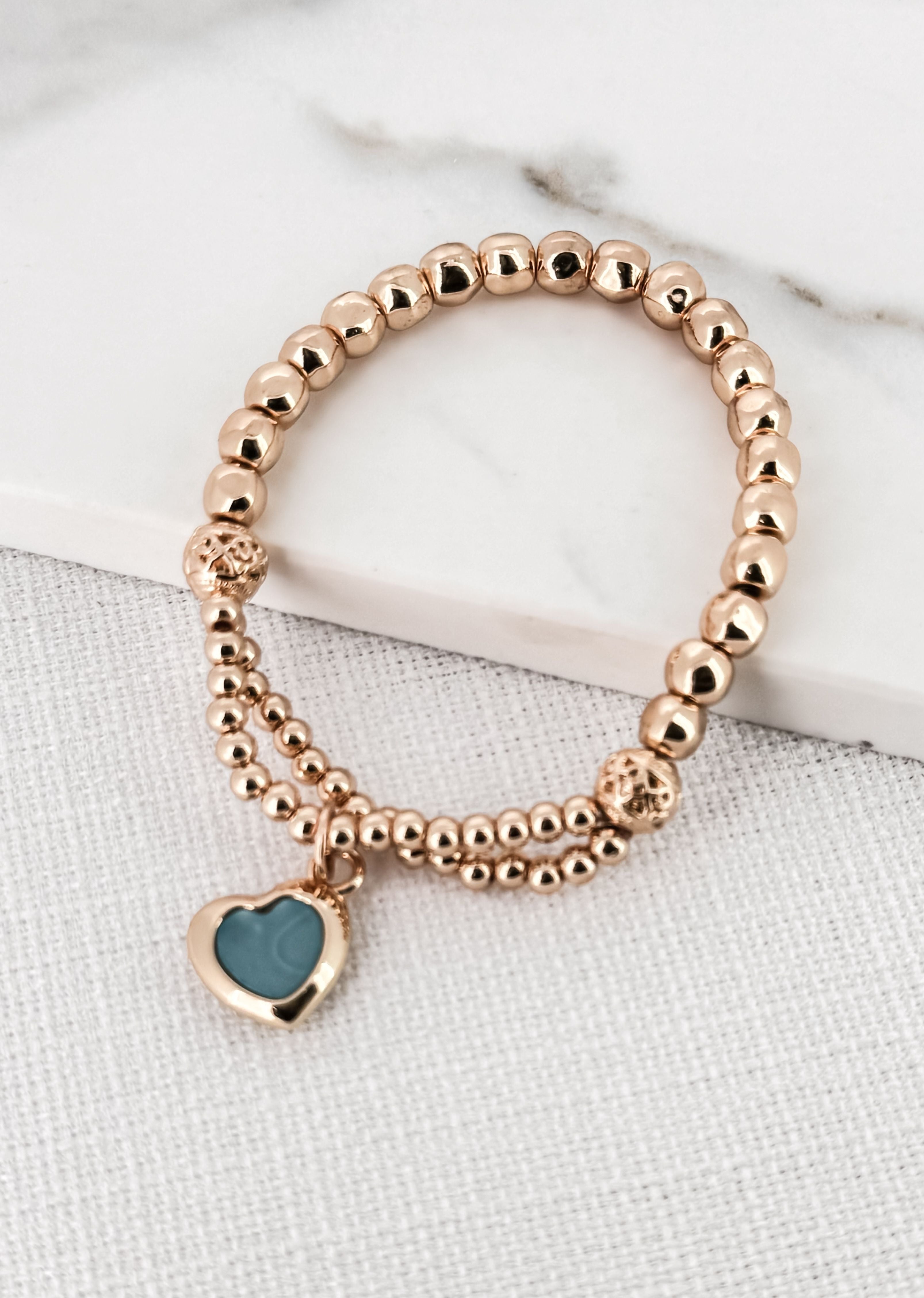 Turquoise Heart Pendant Bracelet in Gold