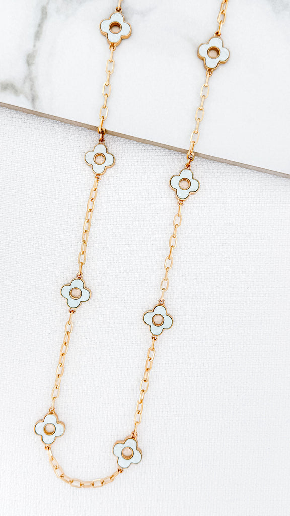 Long Clover Necklace in Gold & Aqua