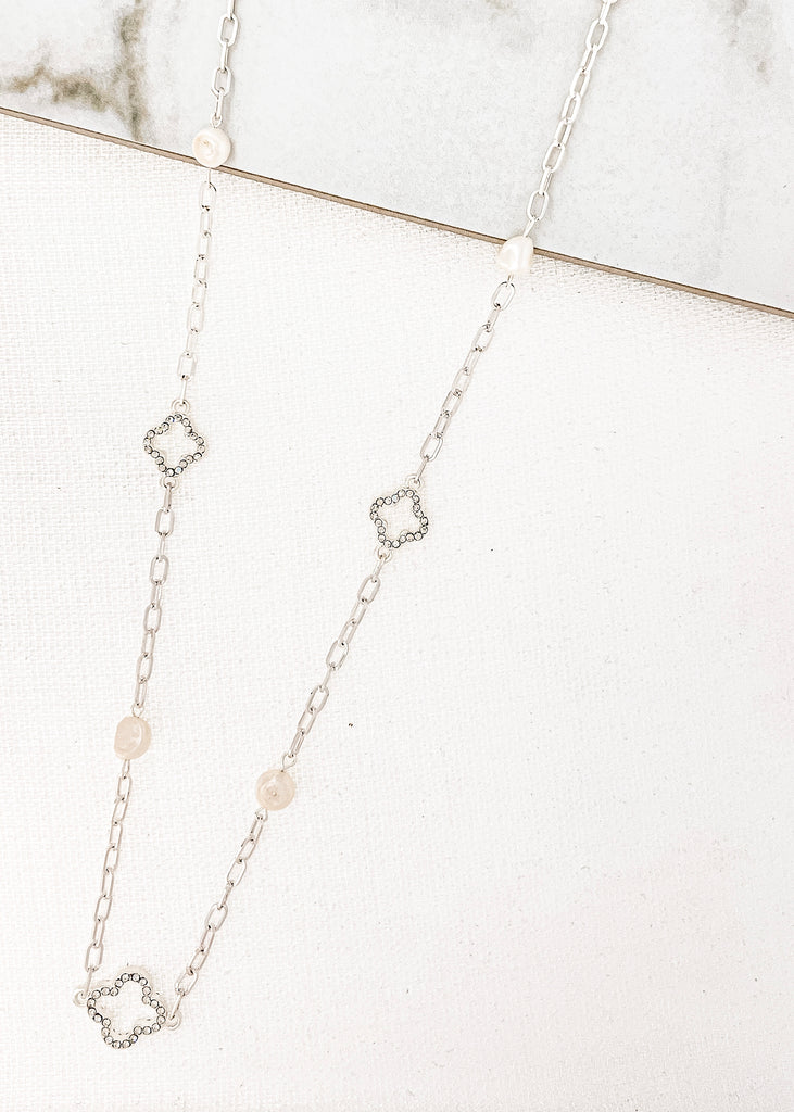 Long Clover Necklace in Silver