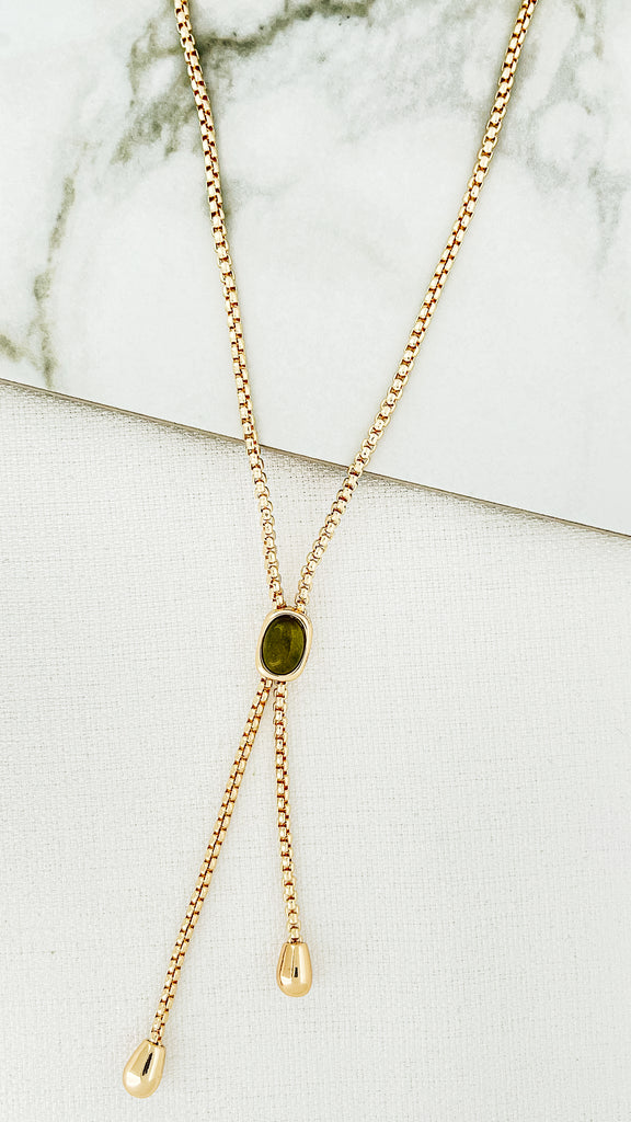 Stone Detail Necklace in Gold/Green