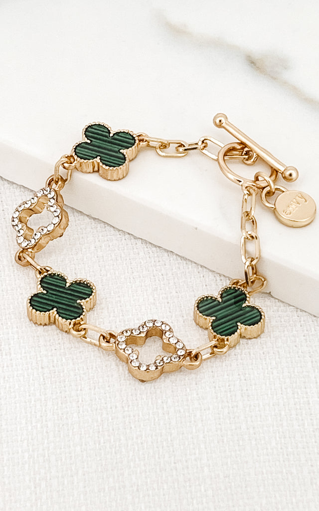 Diamante Clover Bracelet in Green/Gold