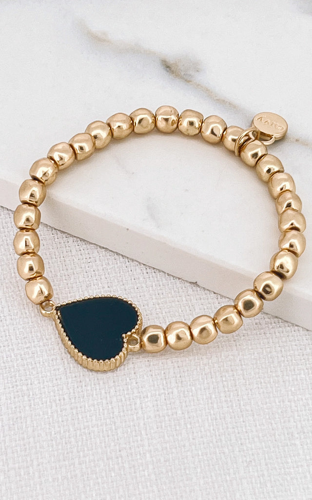 Beaded Heart Bracelet in Gold