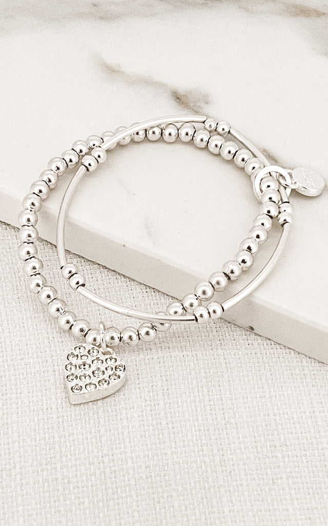 Layered Heart Bracelet in Silver