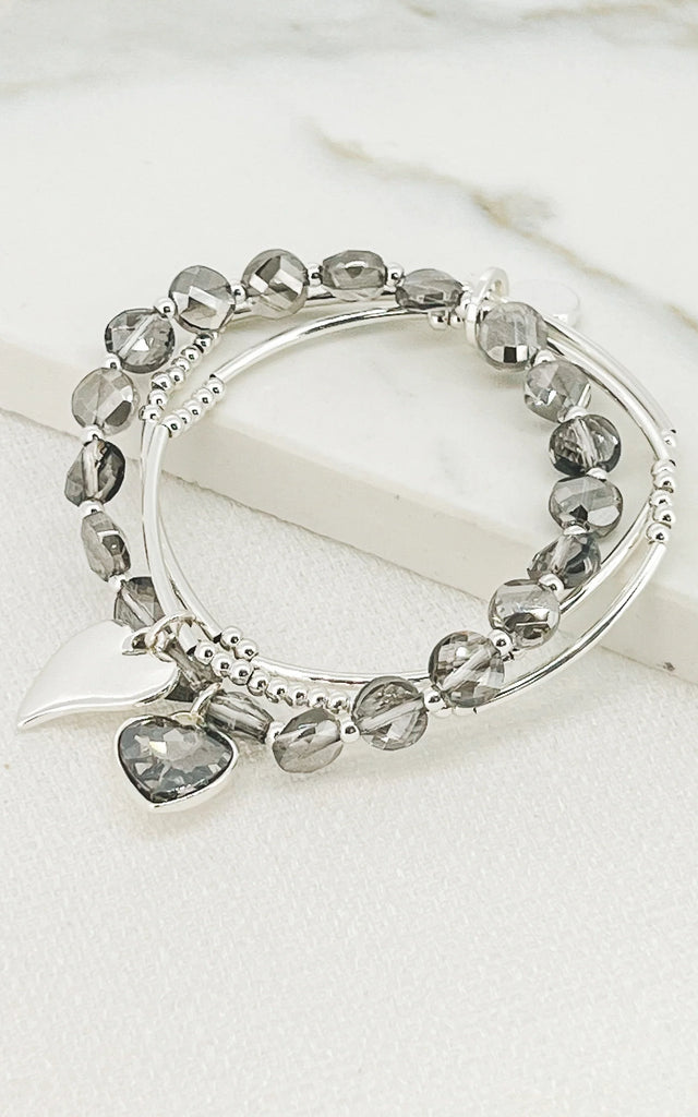 Heart Beaded Bracelet in Silver/Grey
