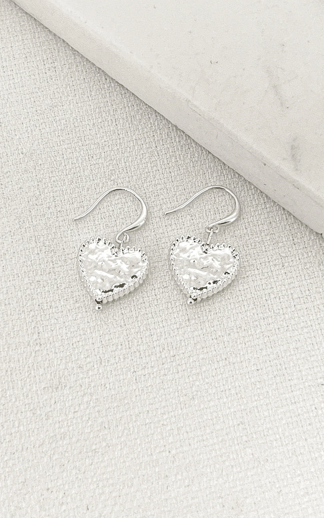 Battered Heart Earrings in Silver