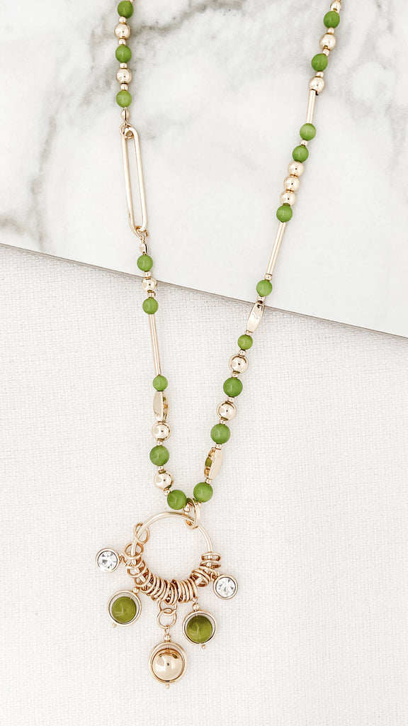 Bead Detail Necklace in Gold/Green