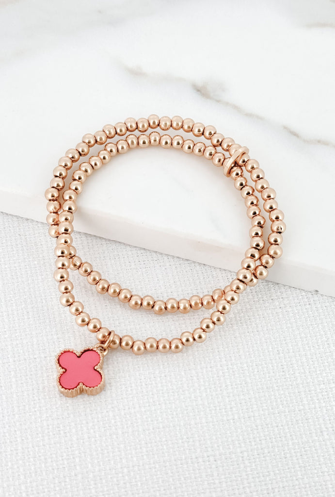 Layered Pink Clover Bracelet in Gold