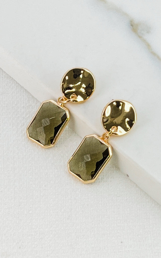 Square Gem Earrings in Gold